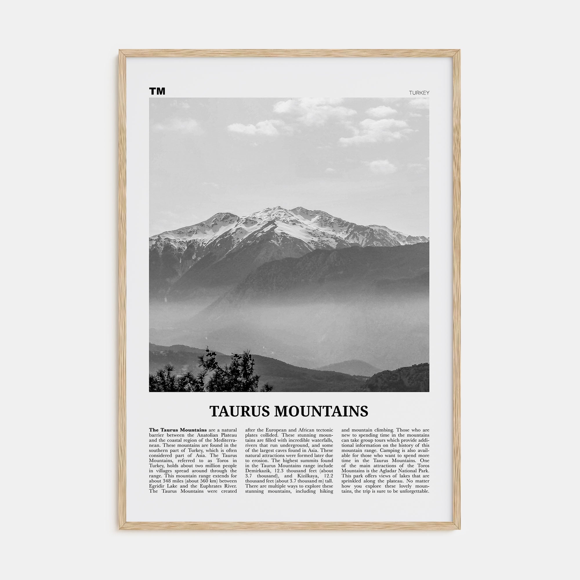 Taurus Mountains Travel B&W Poster