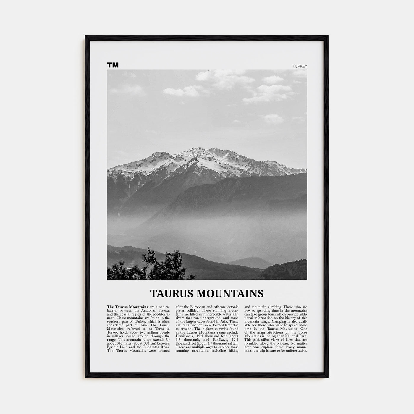Taurus Mountains Travel B&W Poster