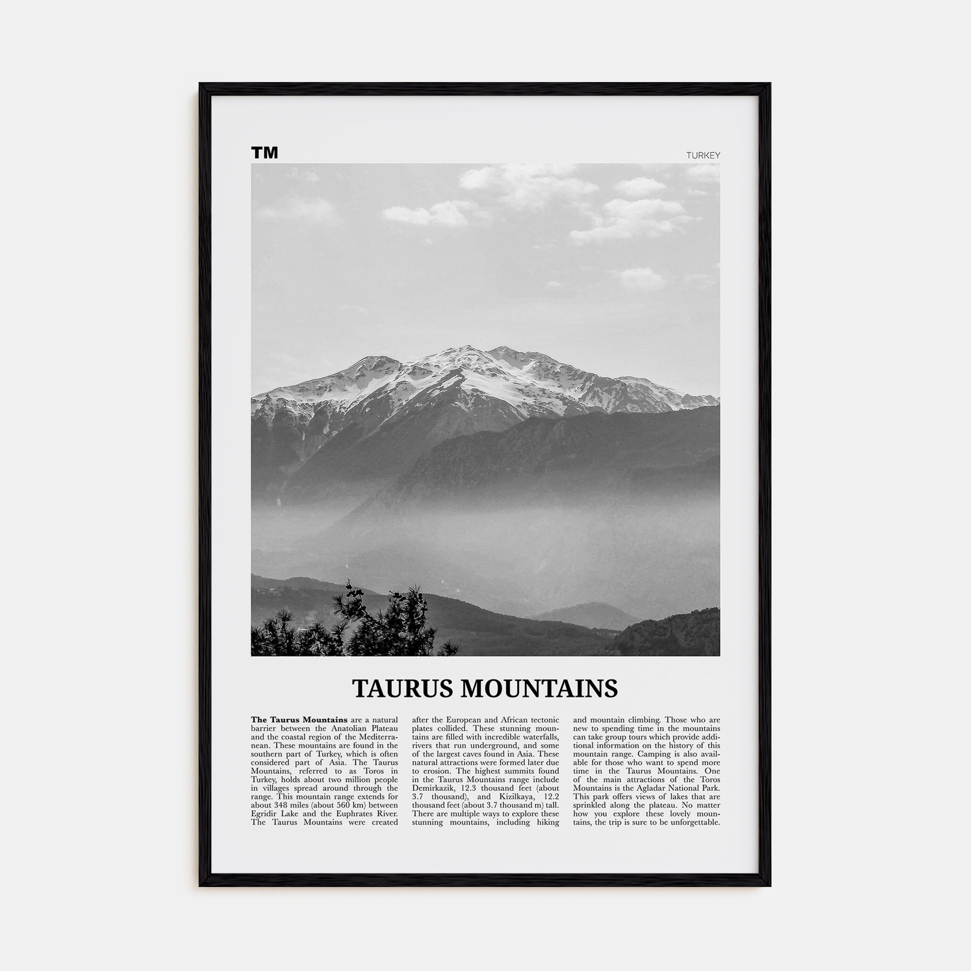 Taurus Mountains Travel B&W Poster
