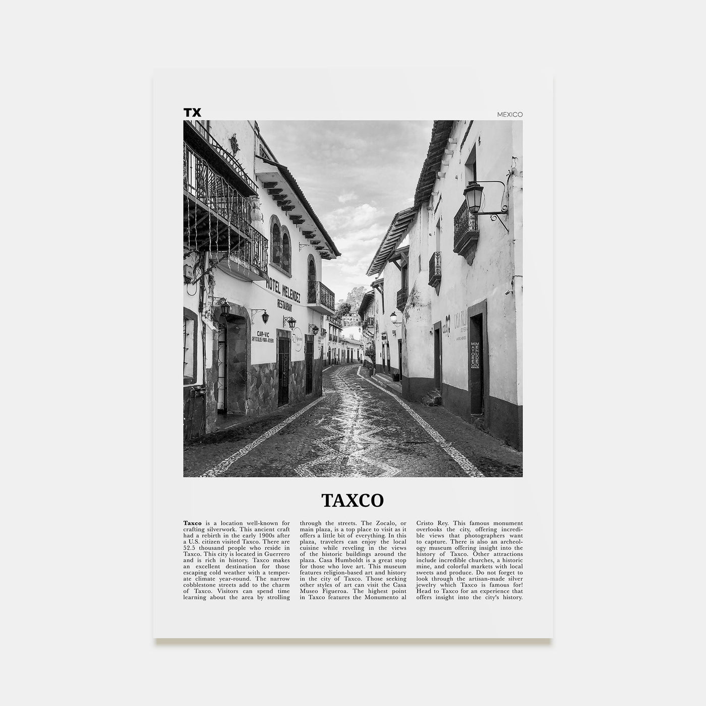 Taxco Travel B&W Poster