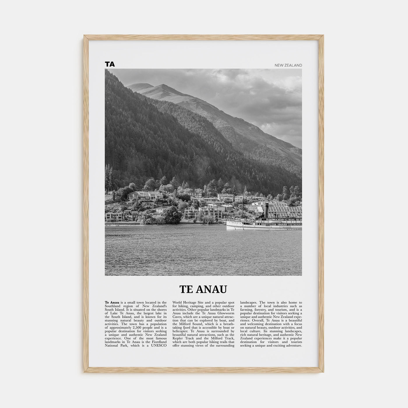 Te Anau Travel B&W Poster