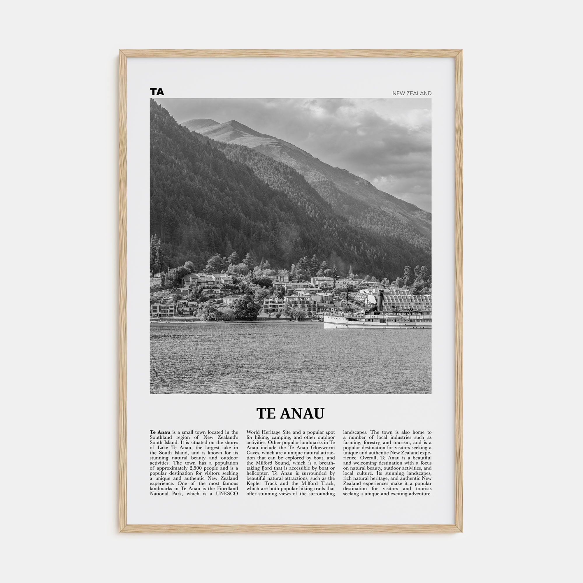 Te Anau Travel B&W Poster