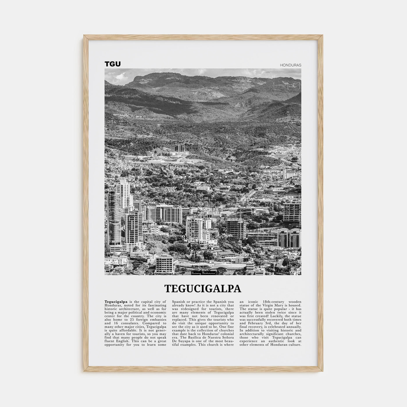 Tegucigalpa Travel B&W Poster