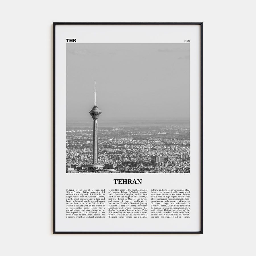 Tehran Travel B&W Poster