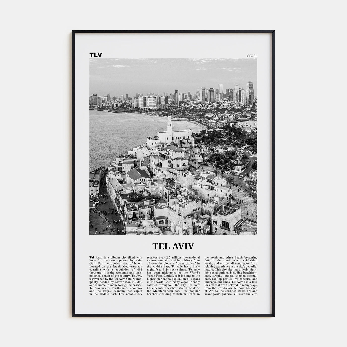 Tel Aviv Travel B&W No 2 Poster