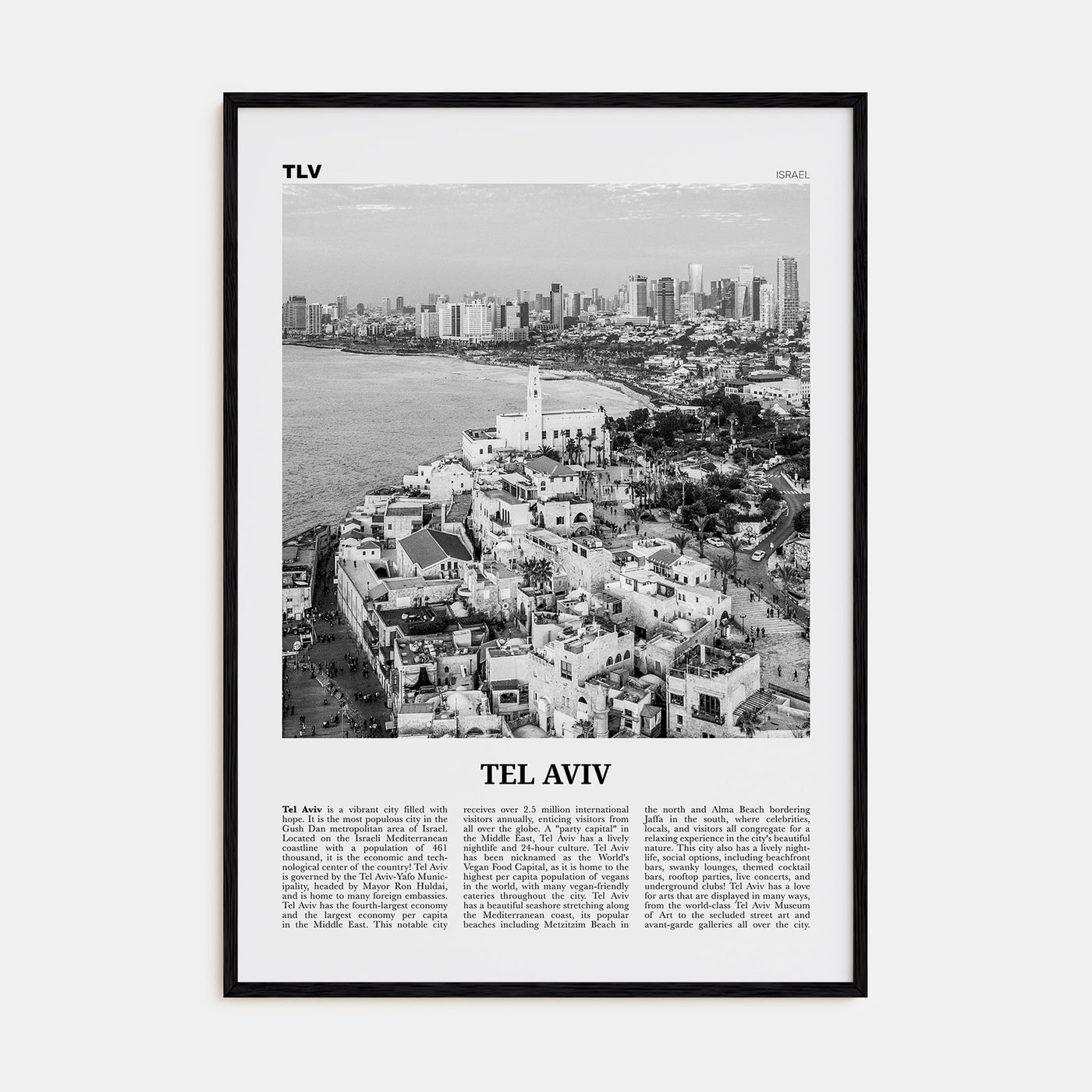 Tel Aviv Travel B&W No 2 Poster