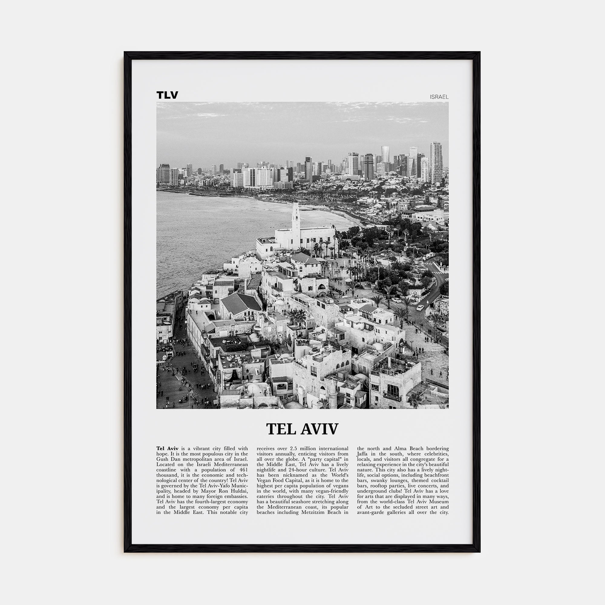 Tel Aviv Travel B&W No 2 Poster
