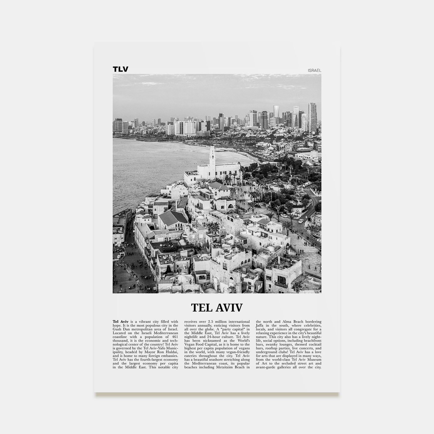 Tel Aviv Travel B&W No 2 Poster
