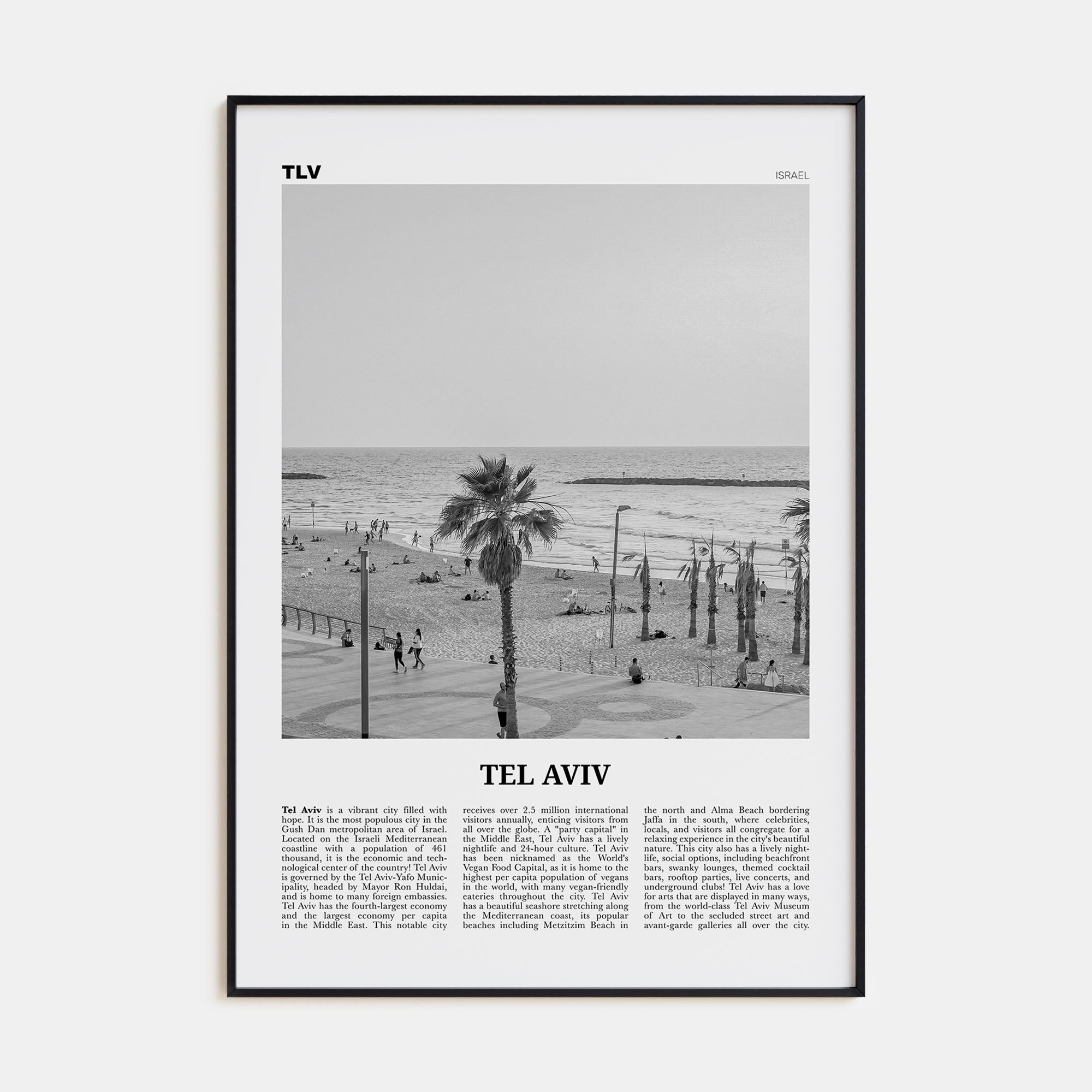 Tel Aviv Travel B&W No 3 Poster