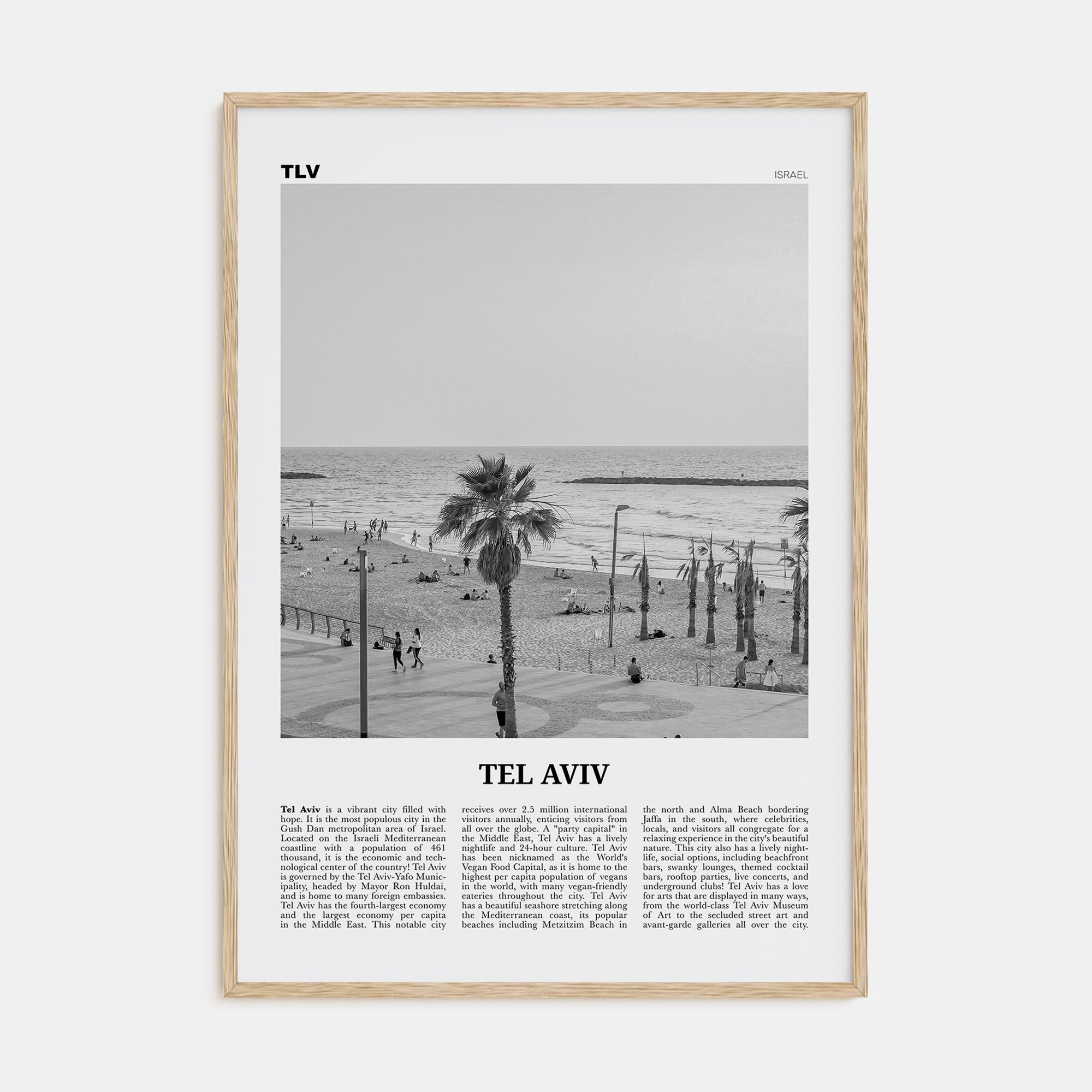 Tel Aviv Travel B&W No 3 Poster