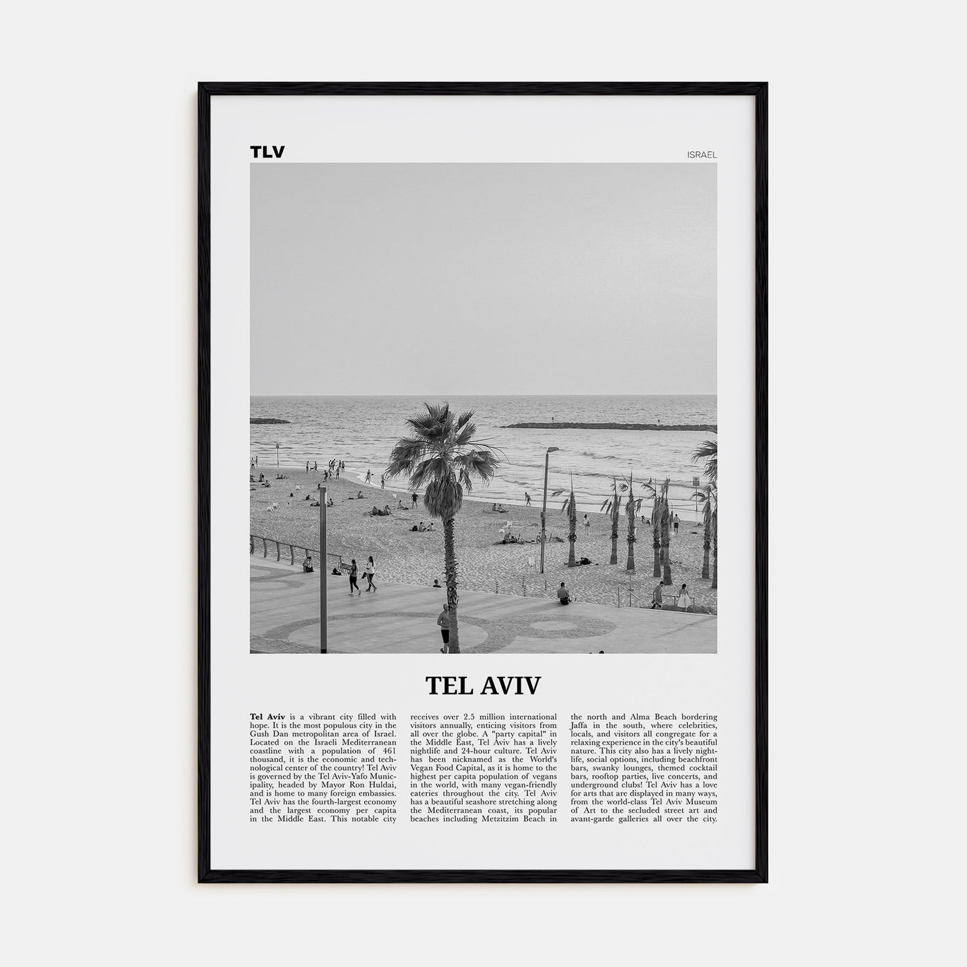 Tel Aviv Travel B&W No 3 Poster