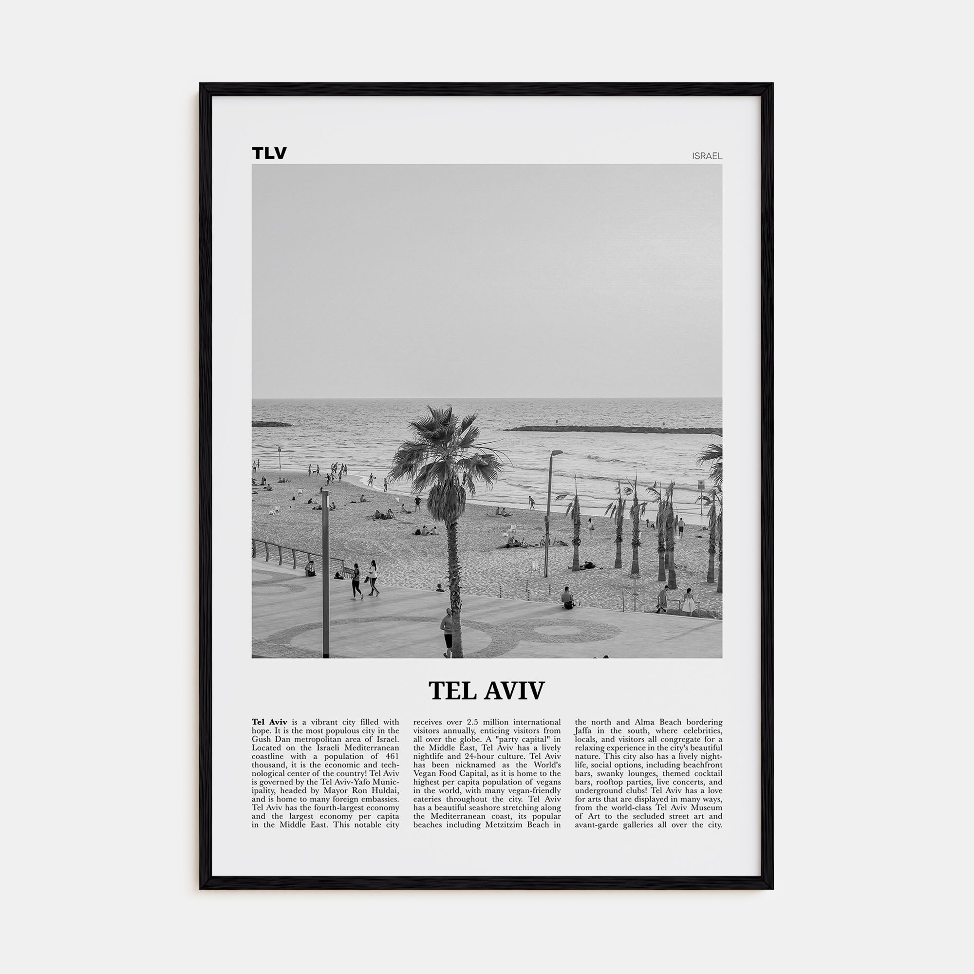 Tel Aviv Travel B&W No 3 Poster
