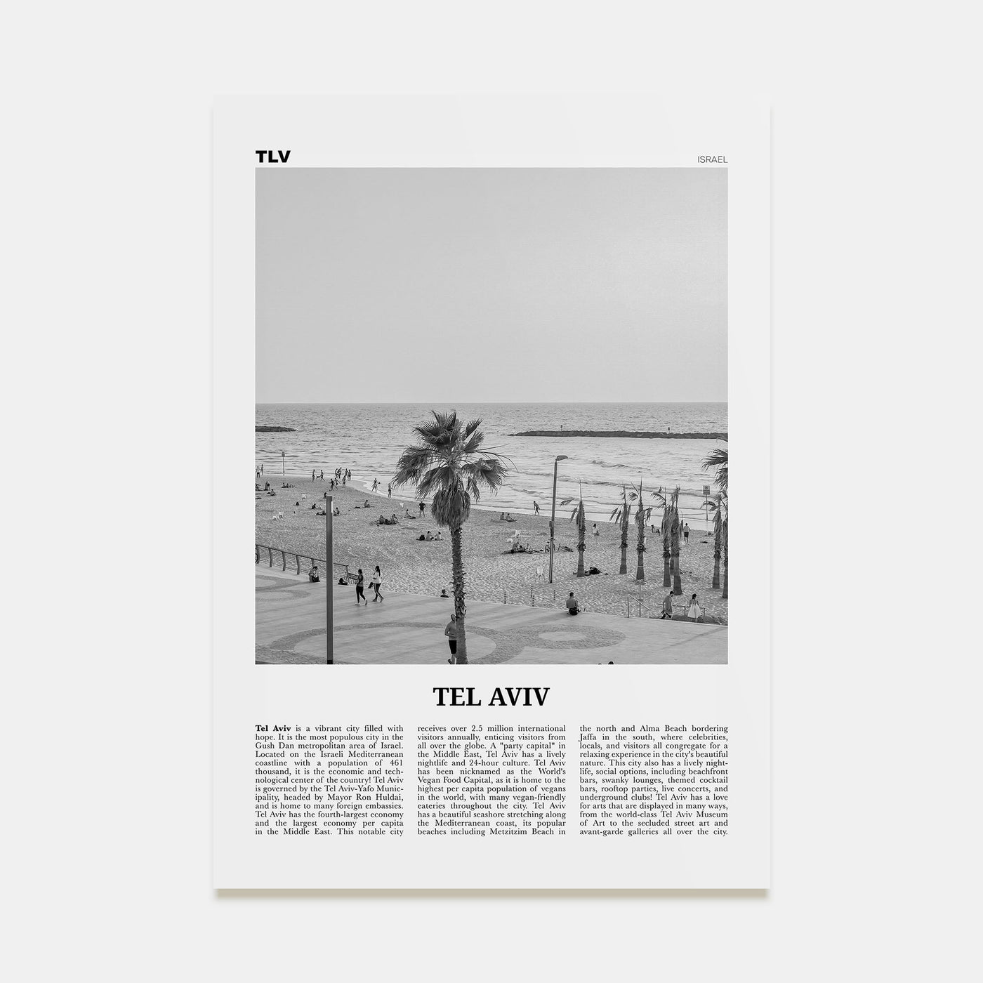 Tel Aviv Travel B&W No 3 Poster