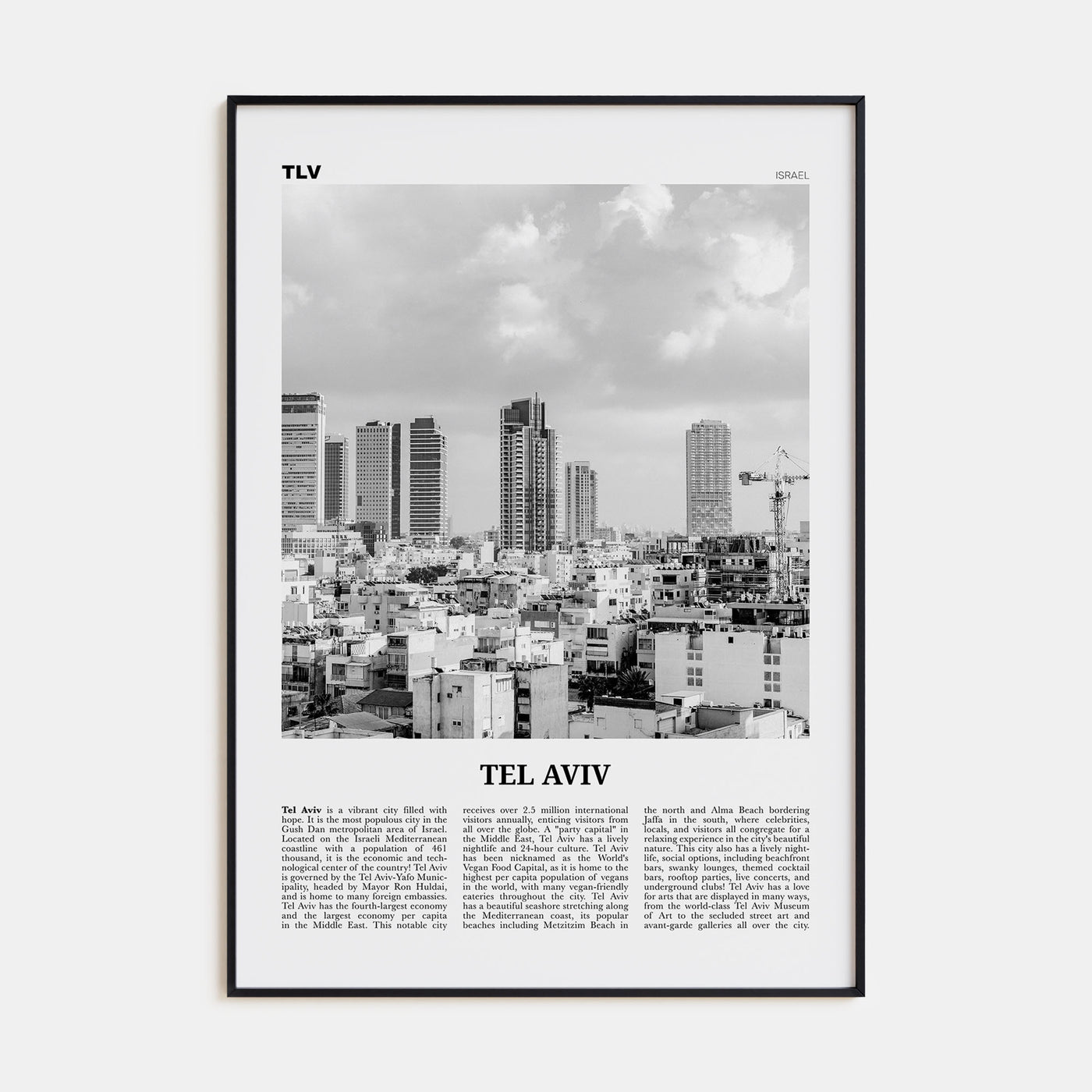 Tel Aviv Travel B&W No 4 Poster