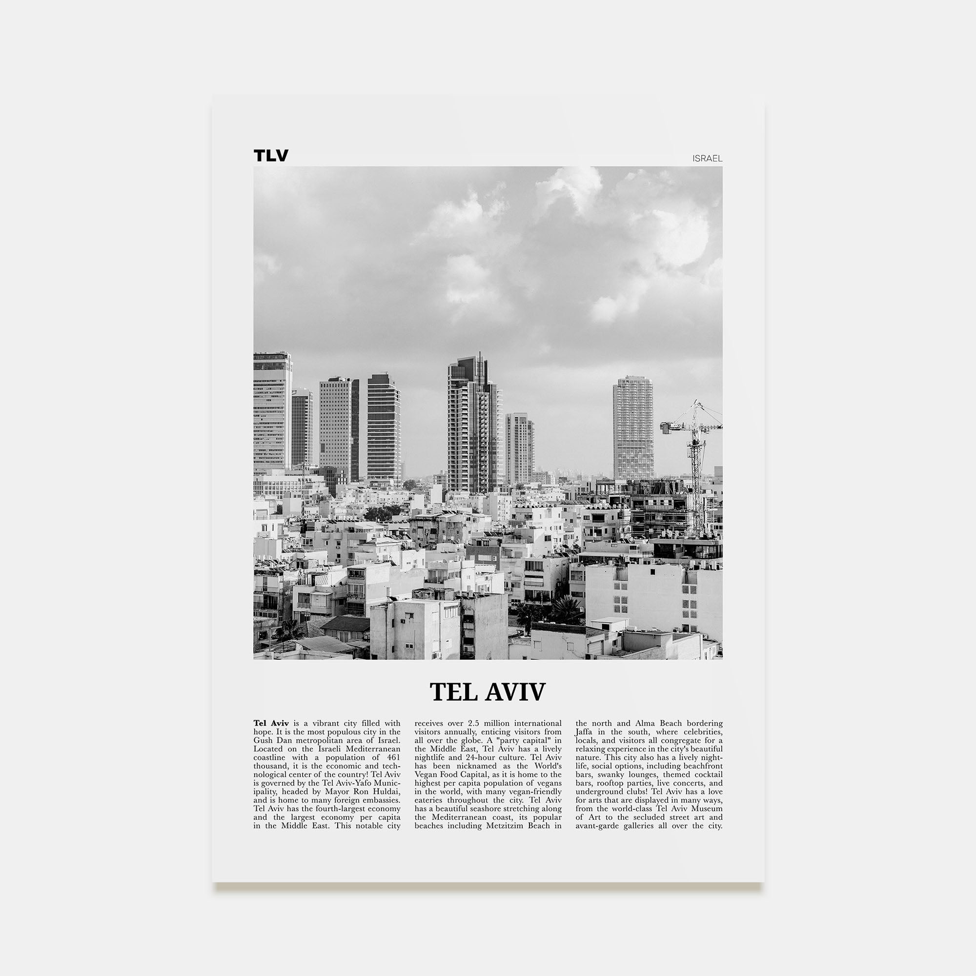 Tel Aviv Travel B&W No 4 Poster