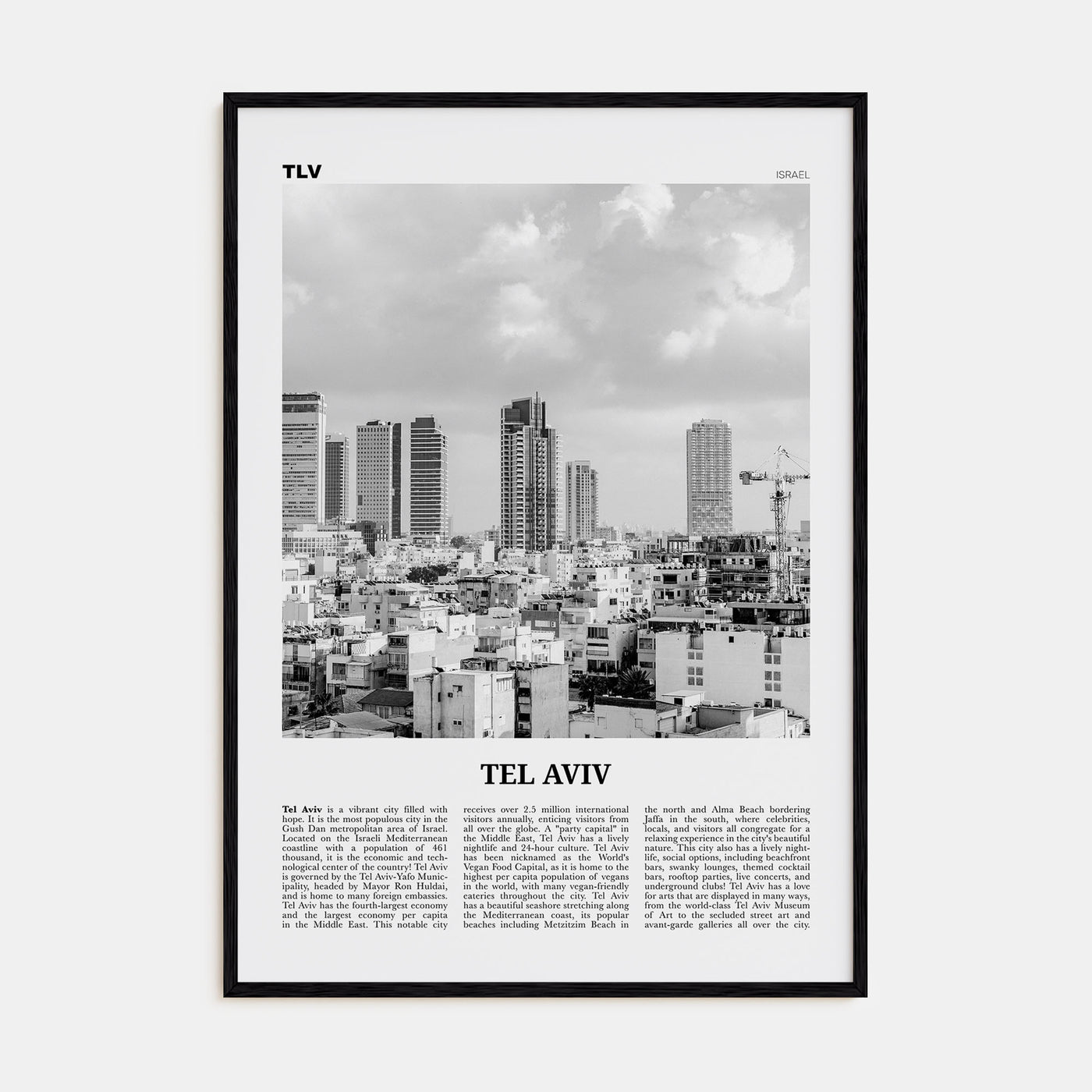 Tel Aviv Travel B&W No 4 Poster