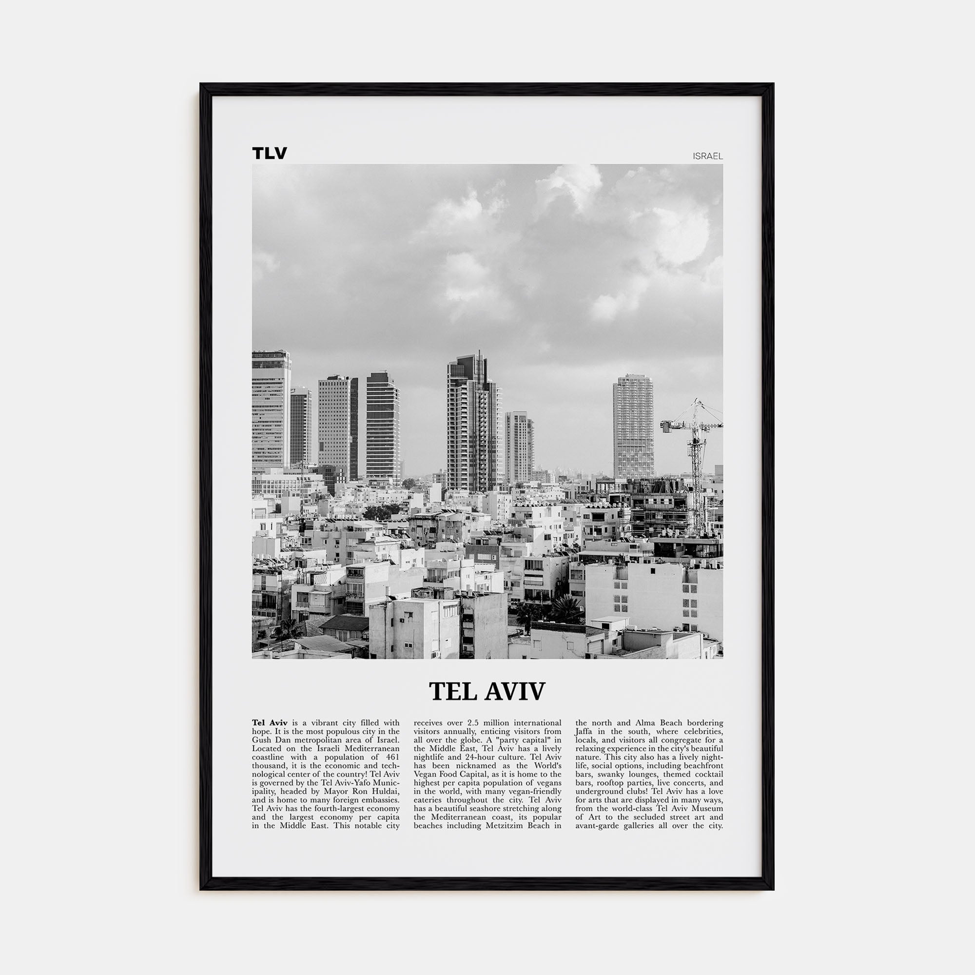 Tel Aviv Travel B&W No 4 Poster