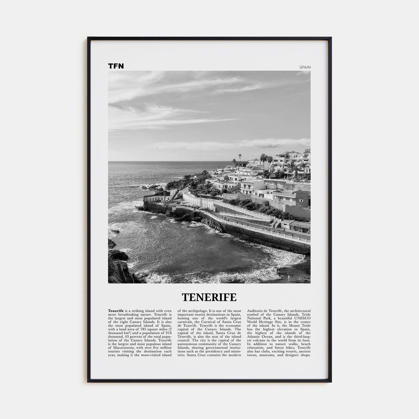 Tenerife Travel B&W Poster