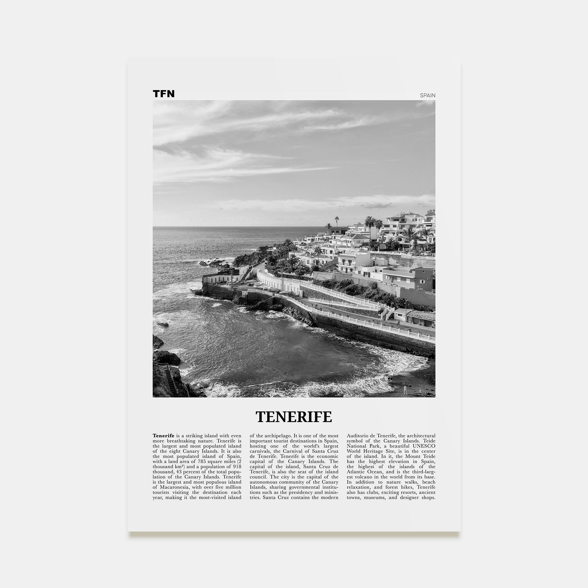 Tenerife Travel B&W Poster