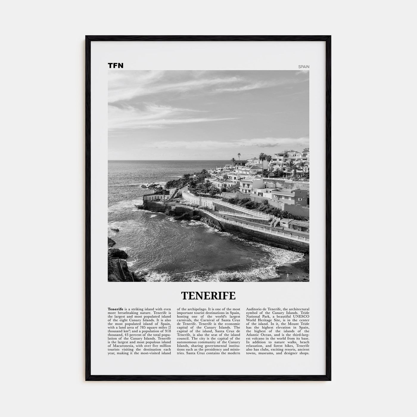 Tenerife Travel B&W Poster