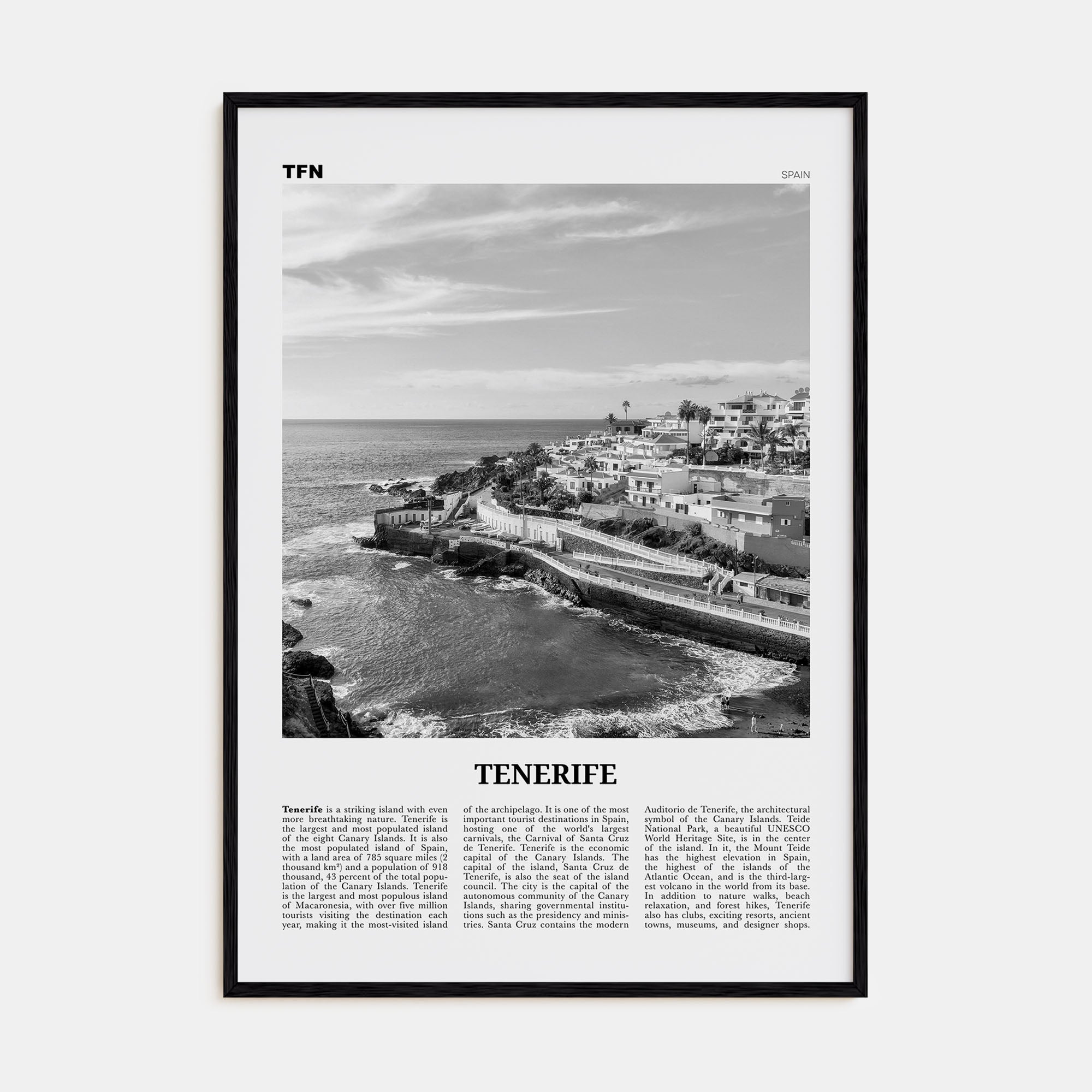 Tenerife Travel B&W Poster