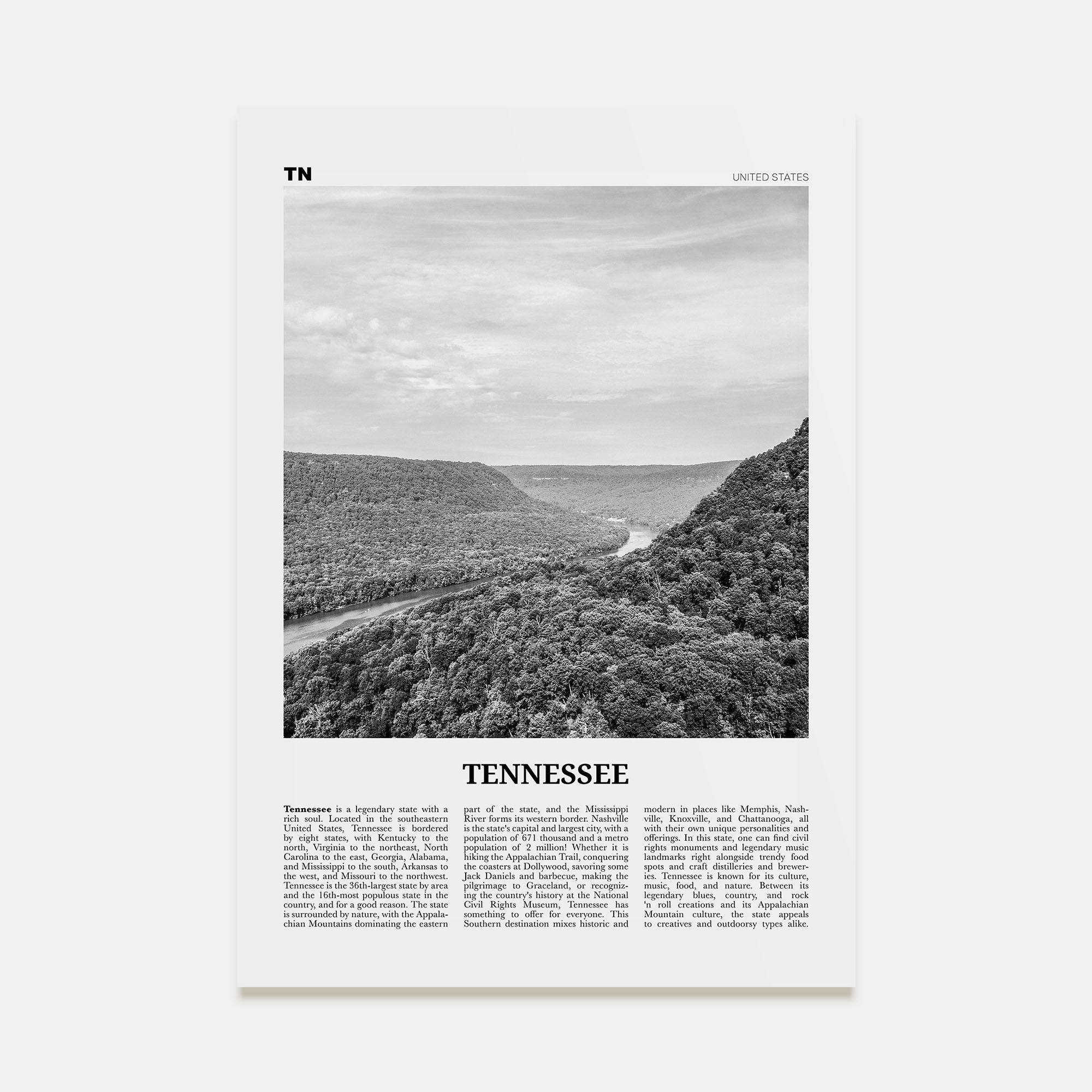 Tennessee Travel B&W No 1 Poster