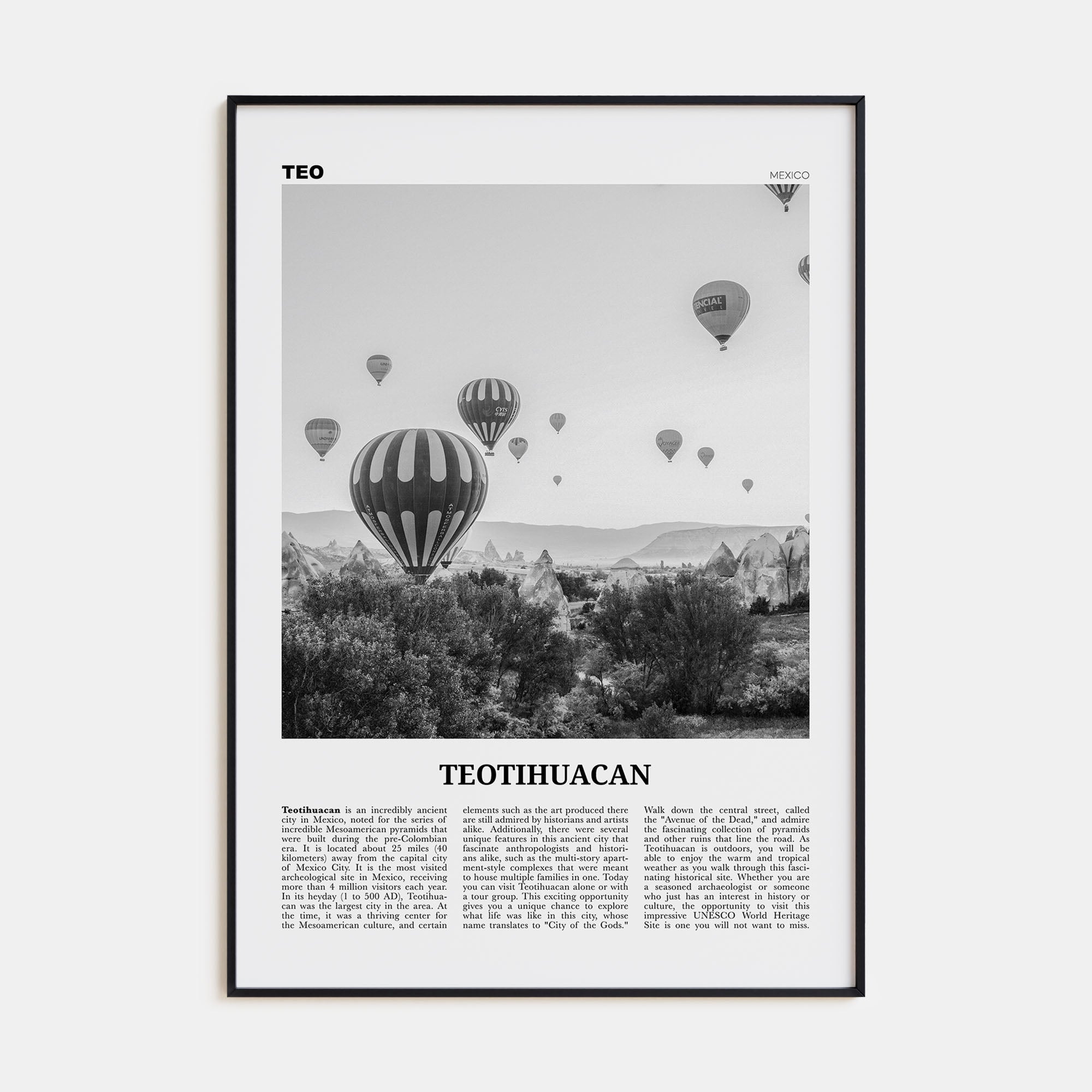 Teotihuacán Travel B&W Poster