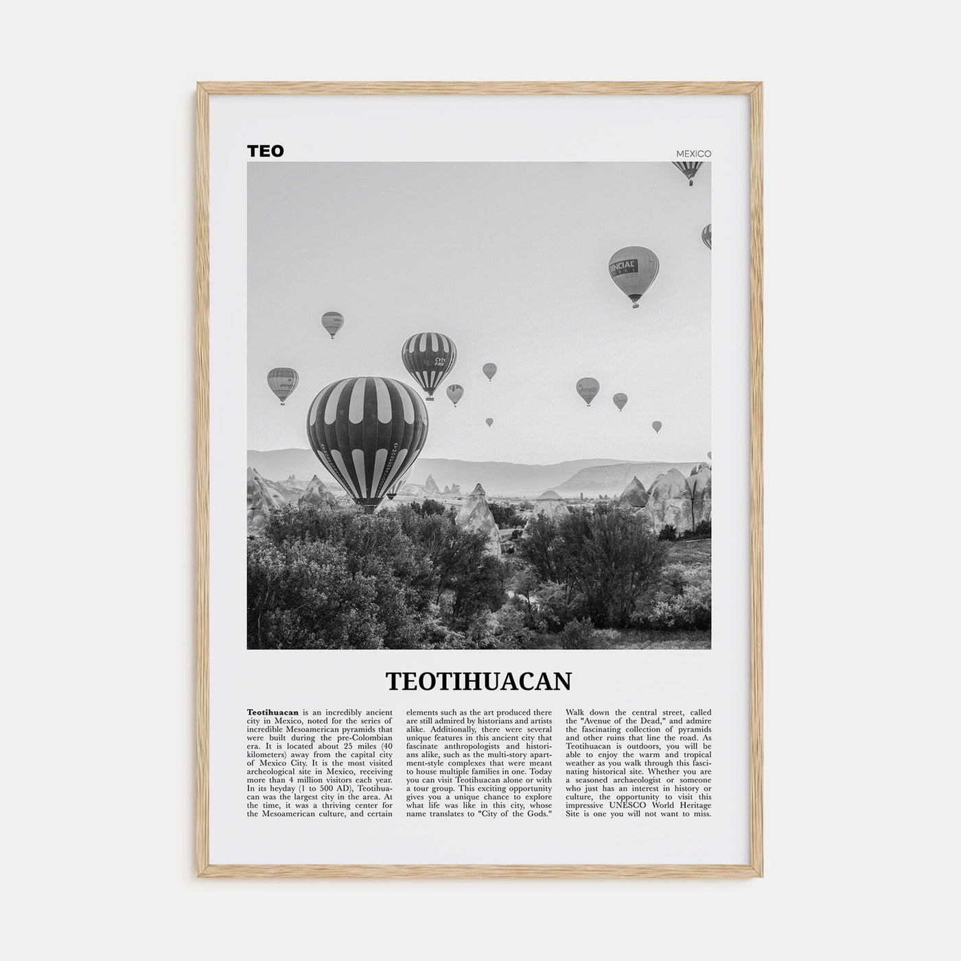 Teotihuacán Travel B&W Poster