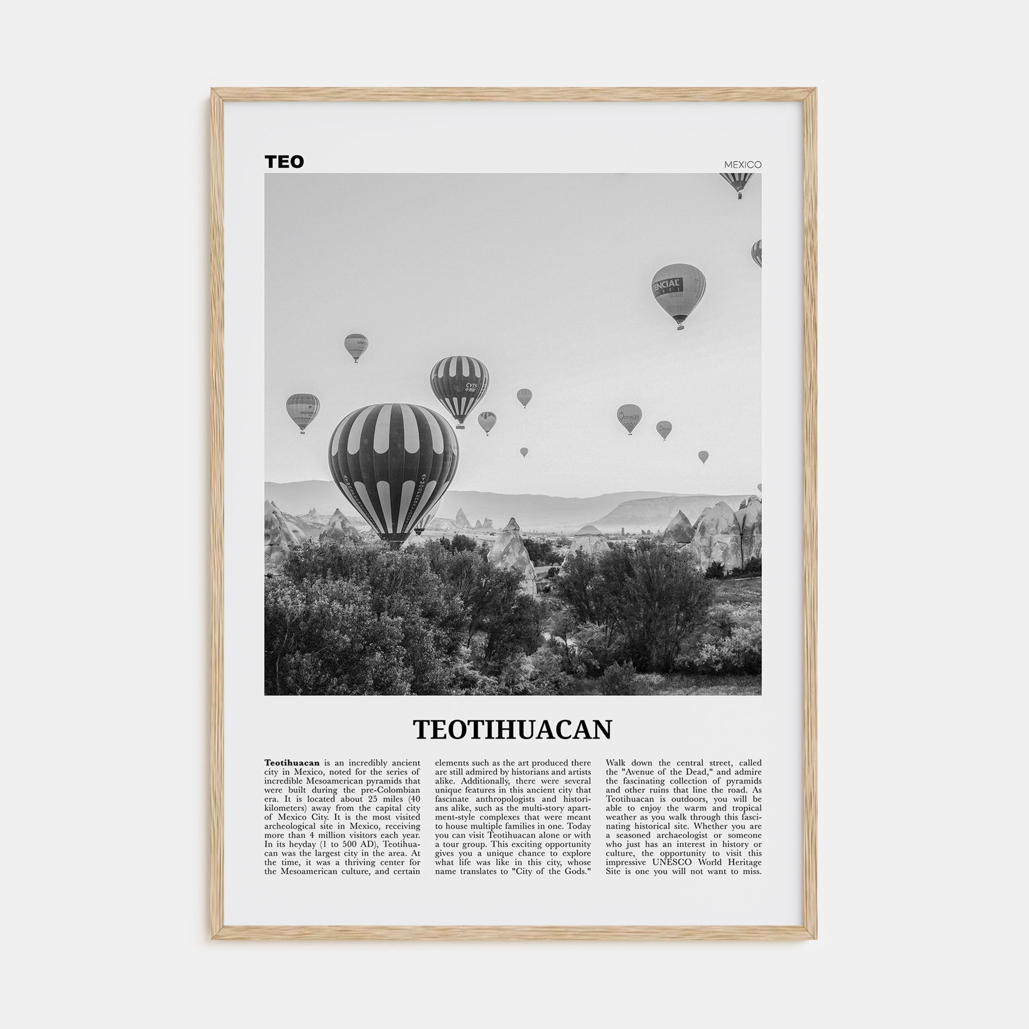 Teotihuacán Travel B&W Poster