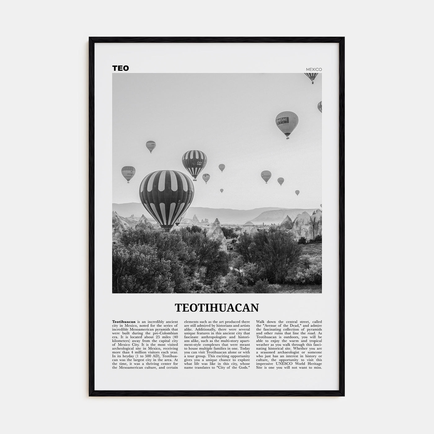 Teotihuacán Travel B&W Poster