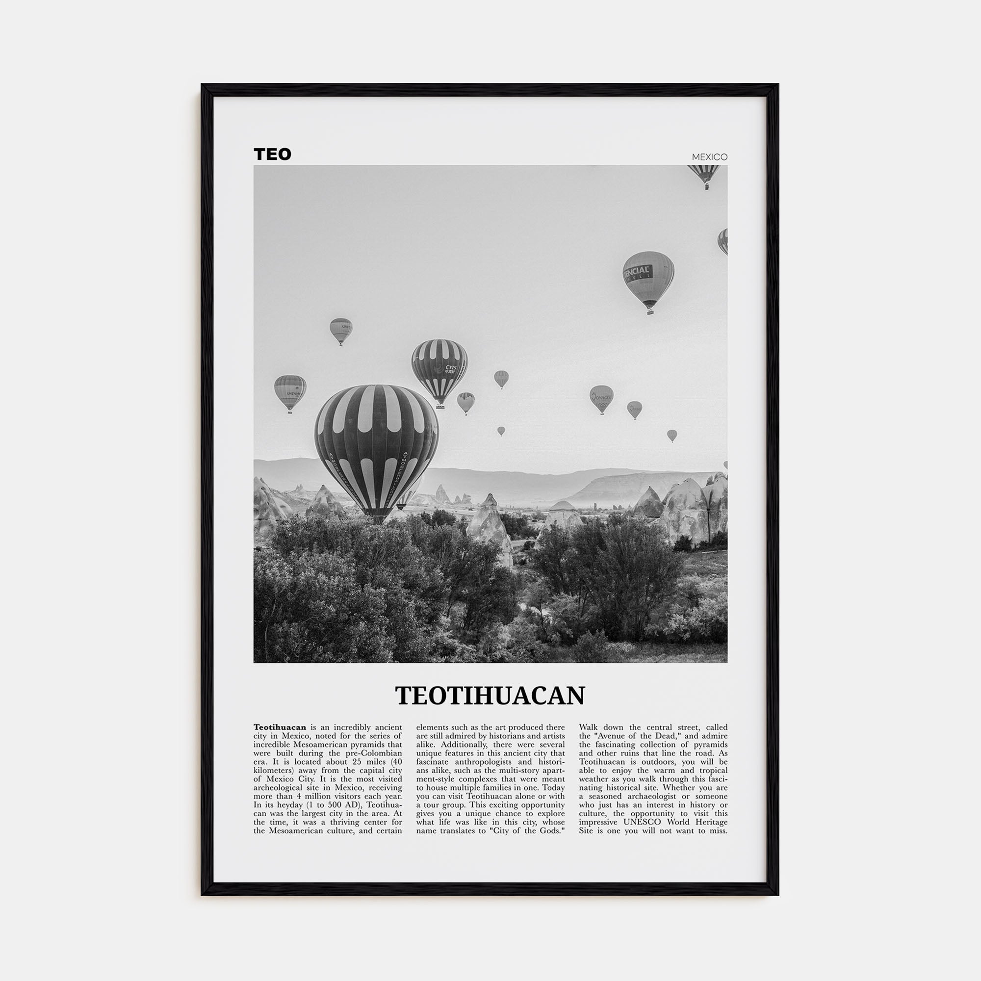 Teotihuacán Travel B&W Poster