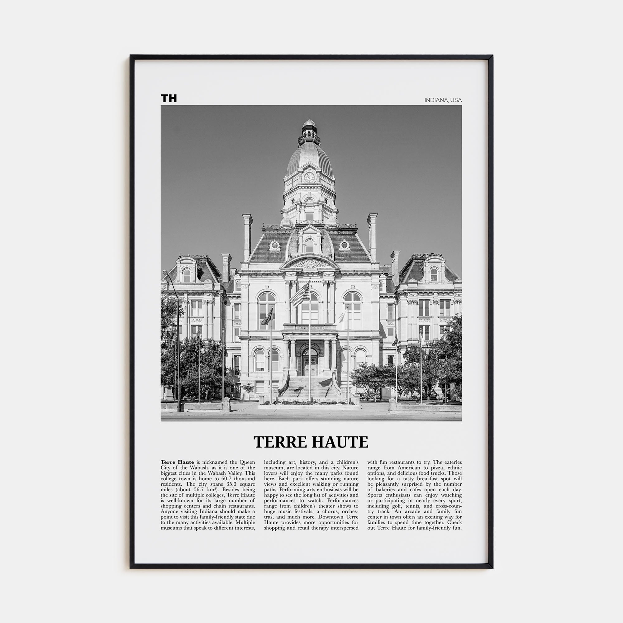 Terre Haute Travel B&W Poster
