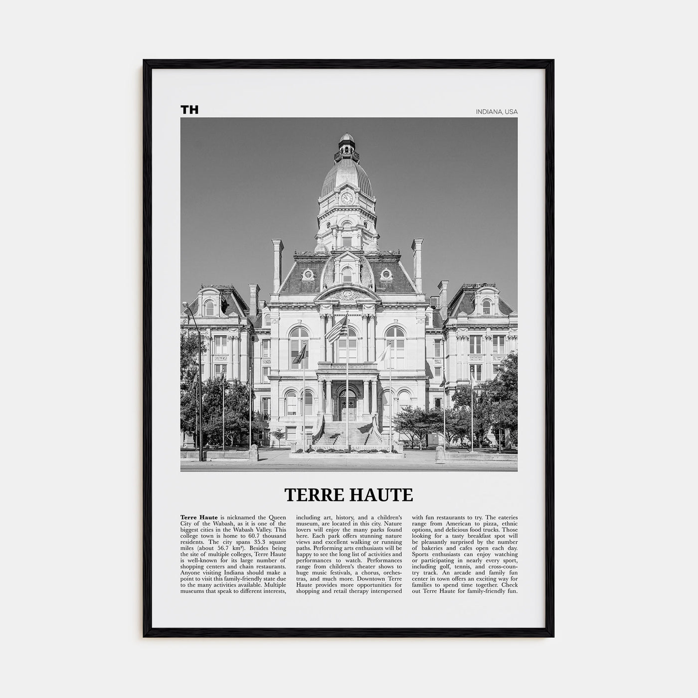 Terre Haute Travel B&W Poster