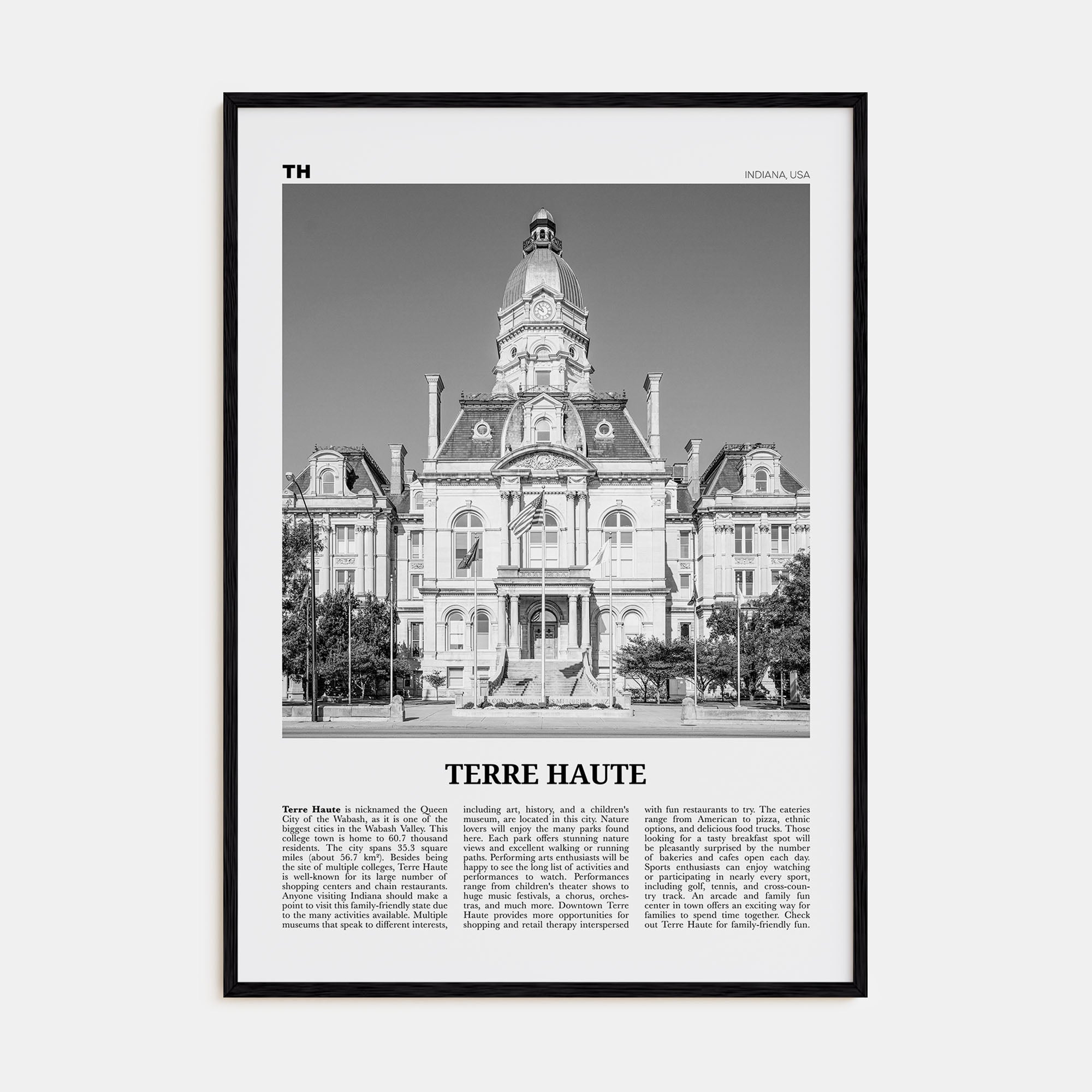 Terre Haute Travel B&W Poster