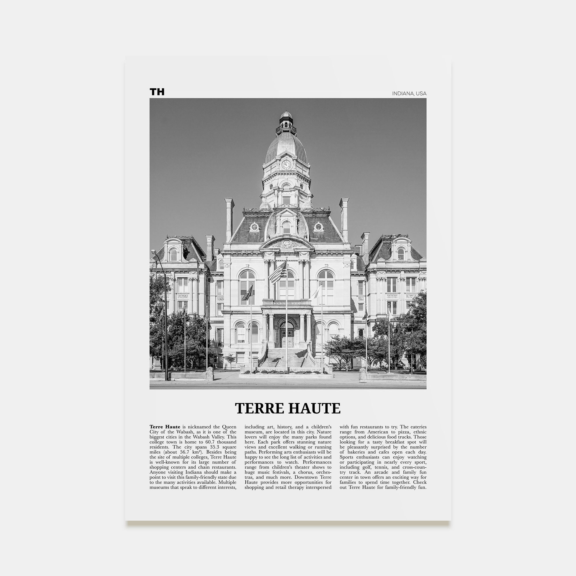 Terre Haute Travel B&W Poster