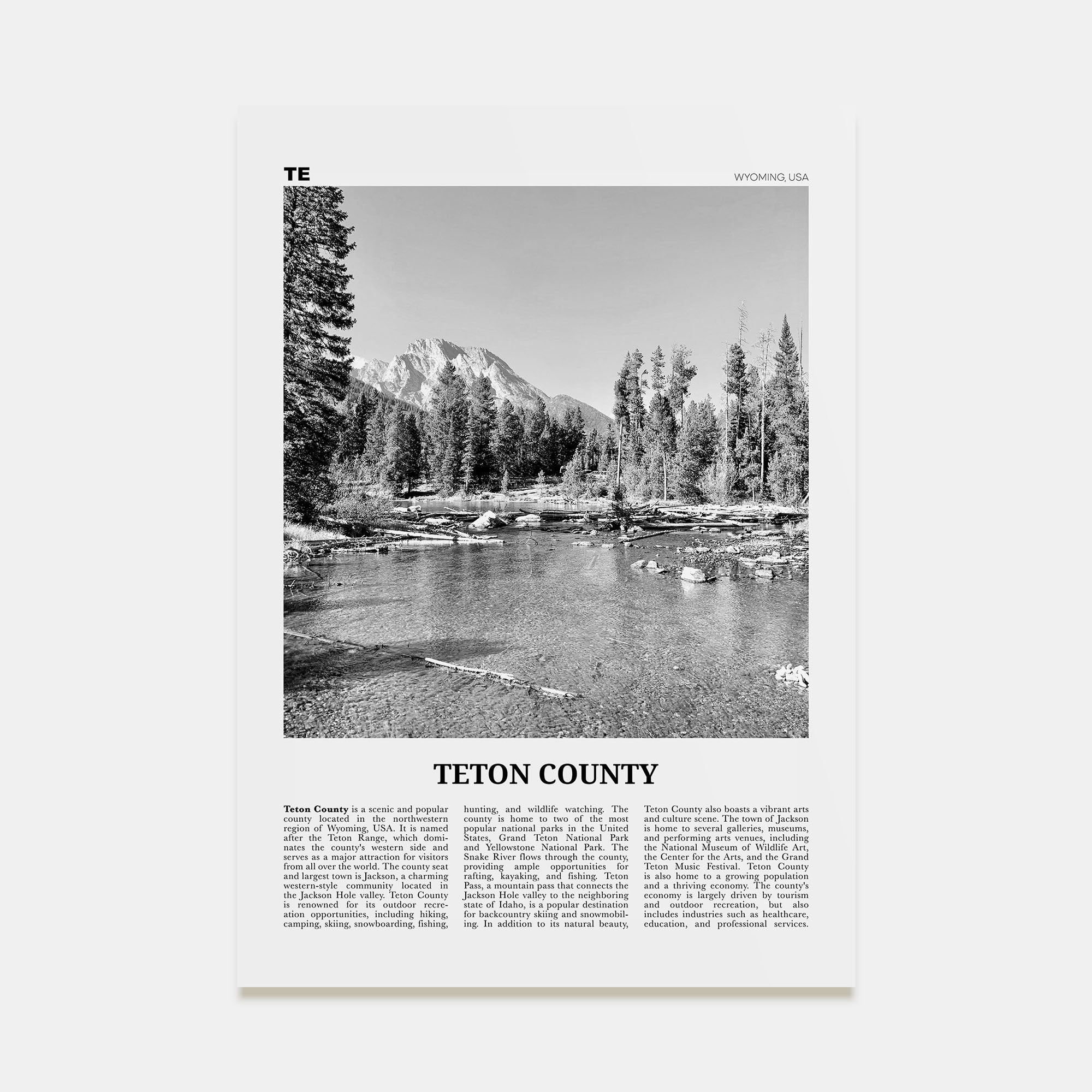 Teton County Travel B&W Poster