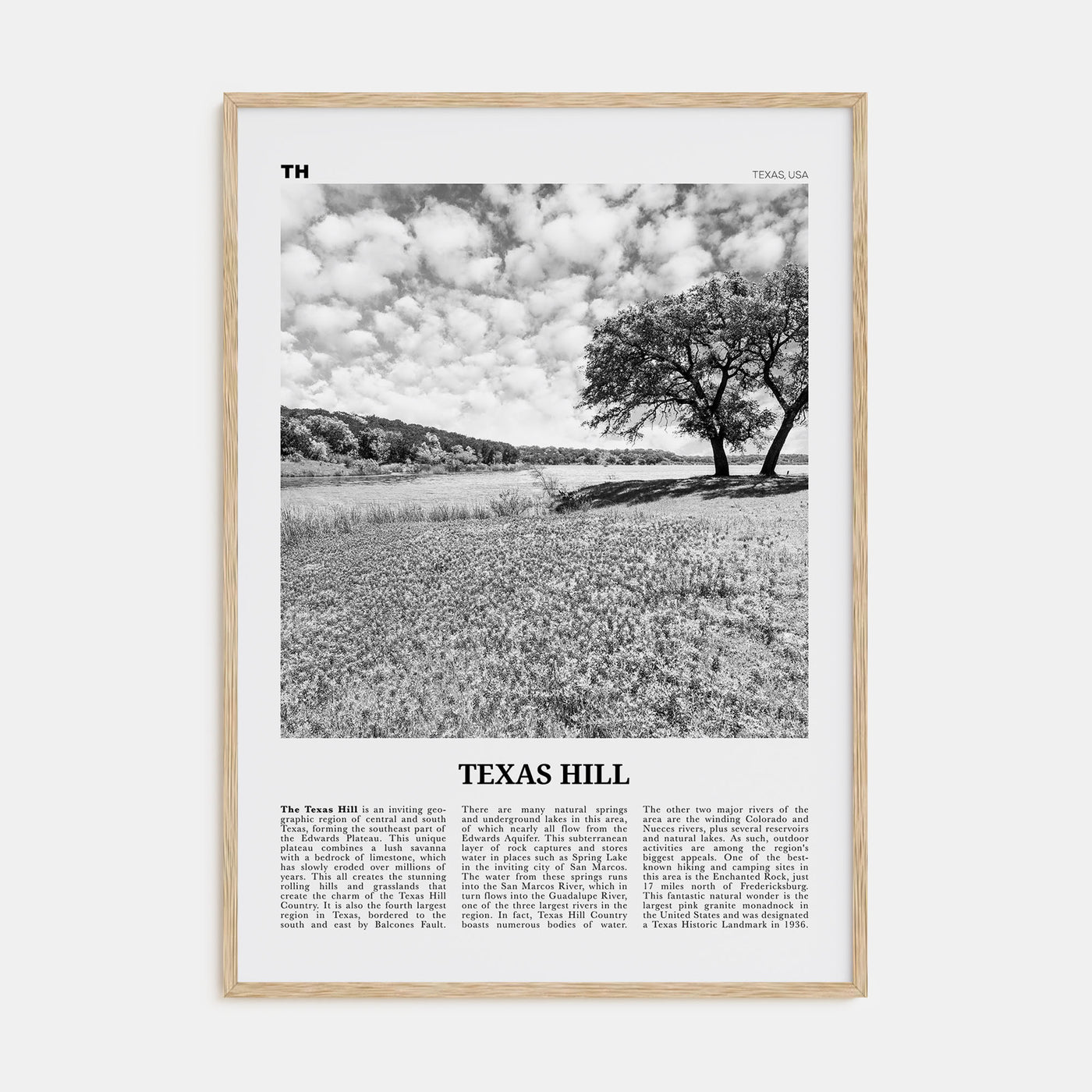 Texas Hill Travel B&W Poster