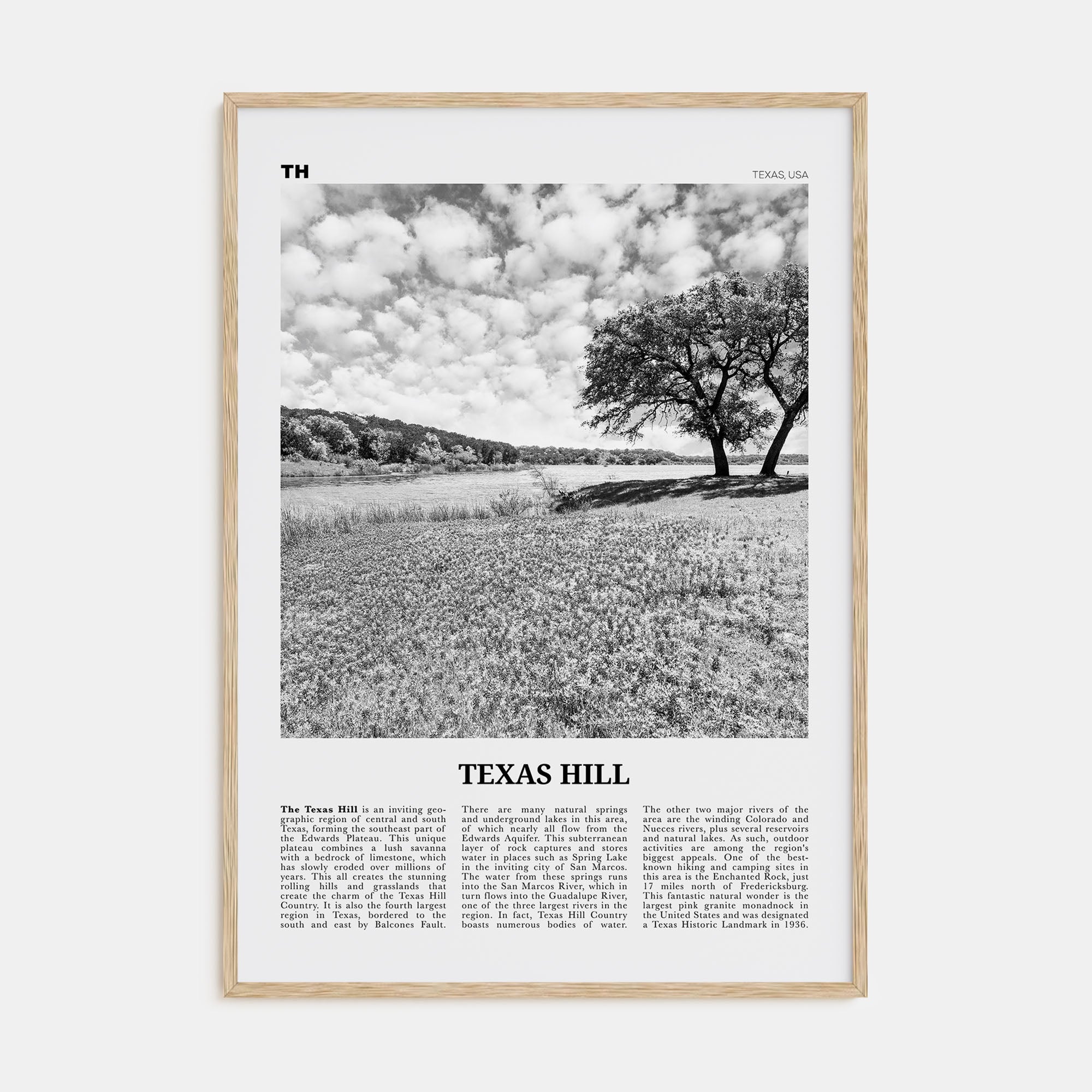 Texas Hill Travel B&W Poster