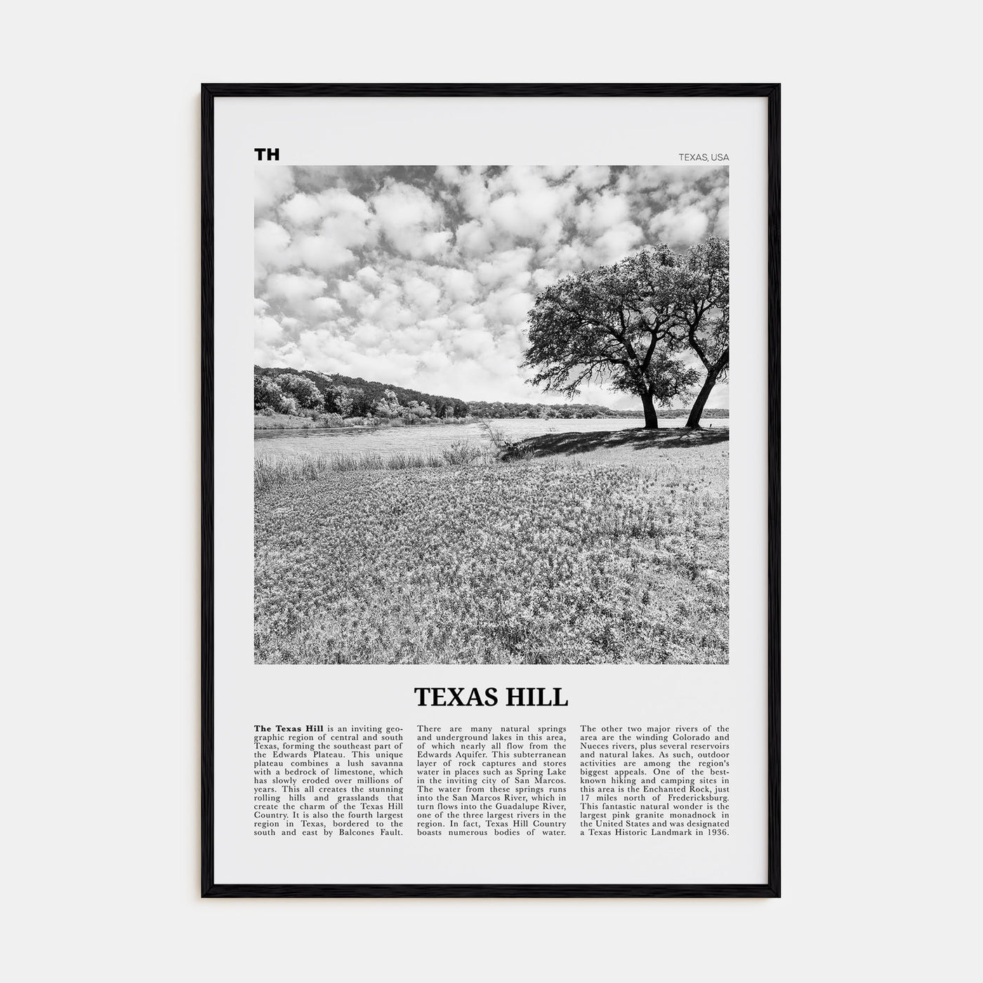 Texas Hill Travel B&W Poster