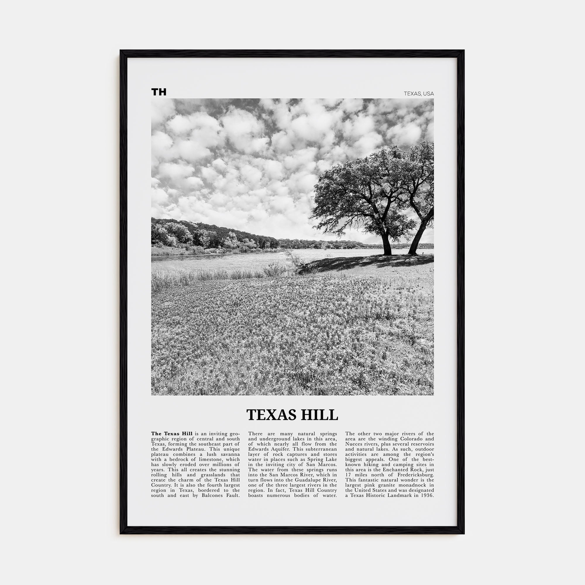 Texas Hill Travel B&W Poster