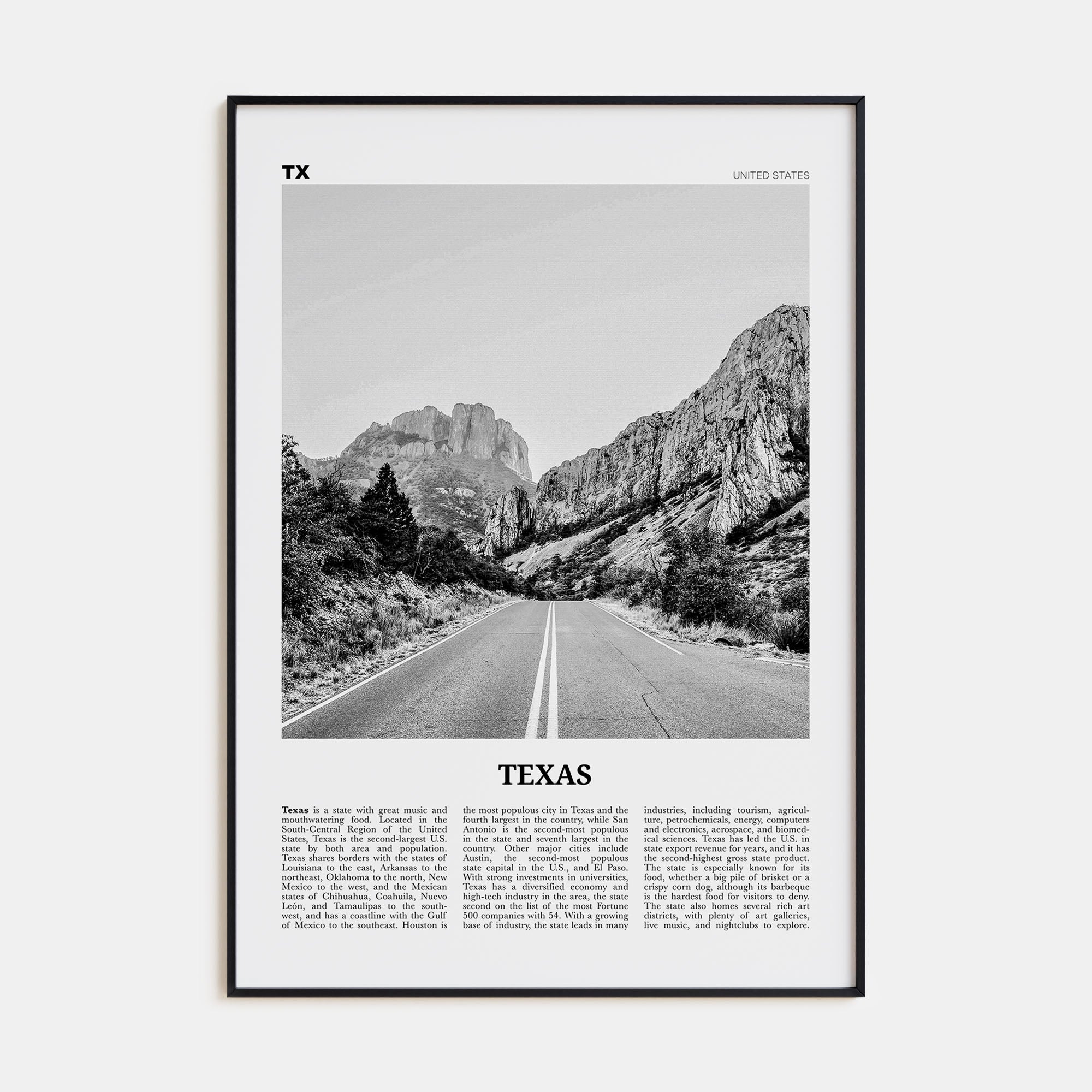 Texas Travel B&W No 1 Poster