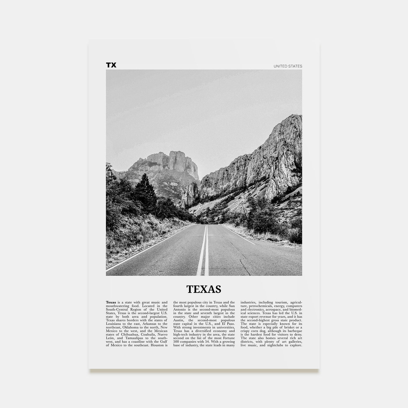 Texas Travel B&W No 1 Poster