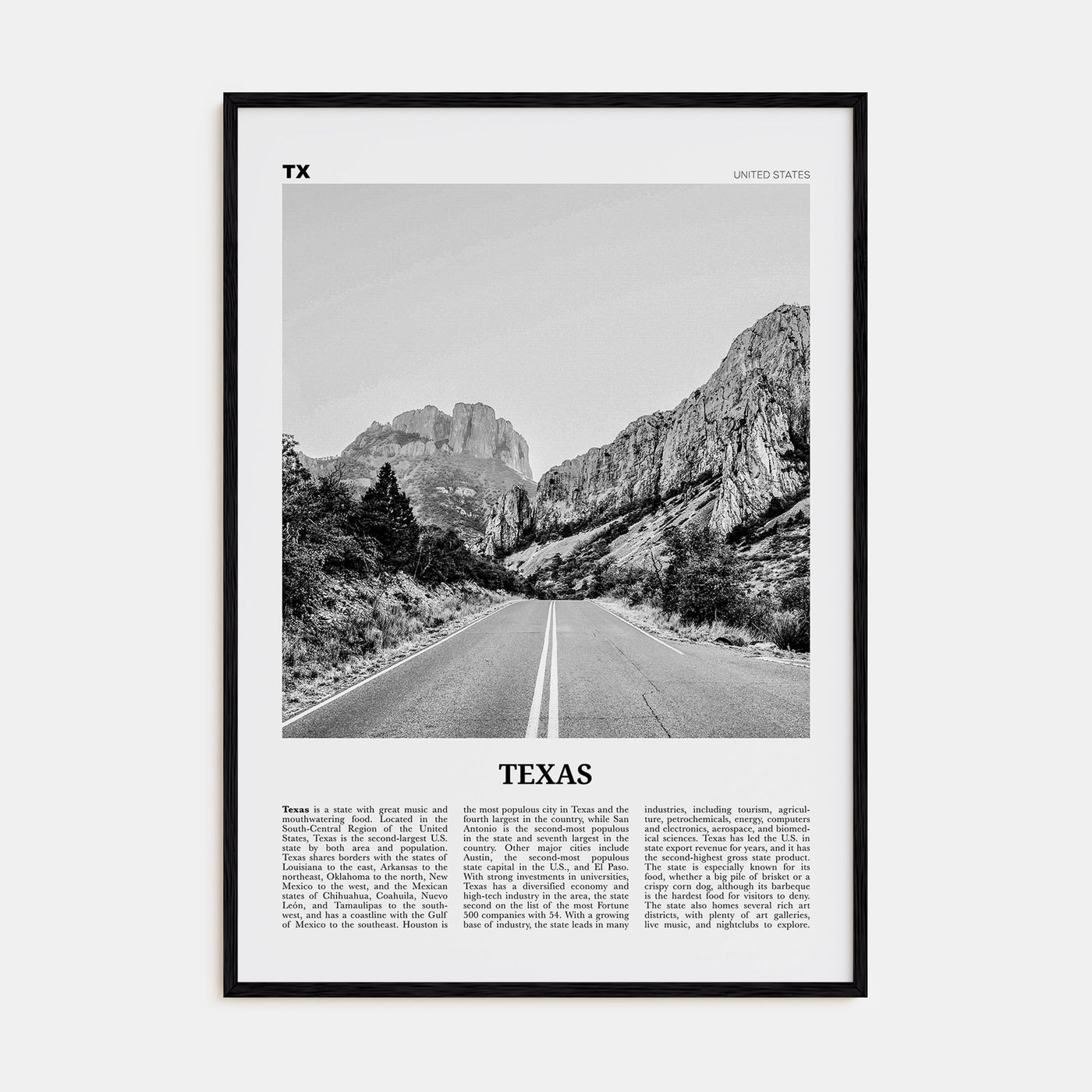Texas Travel B&W No 1 Poster