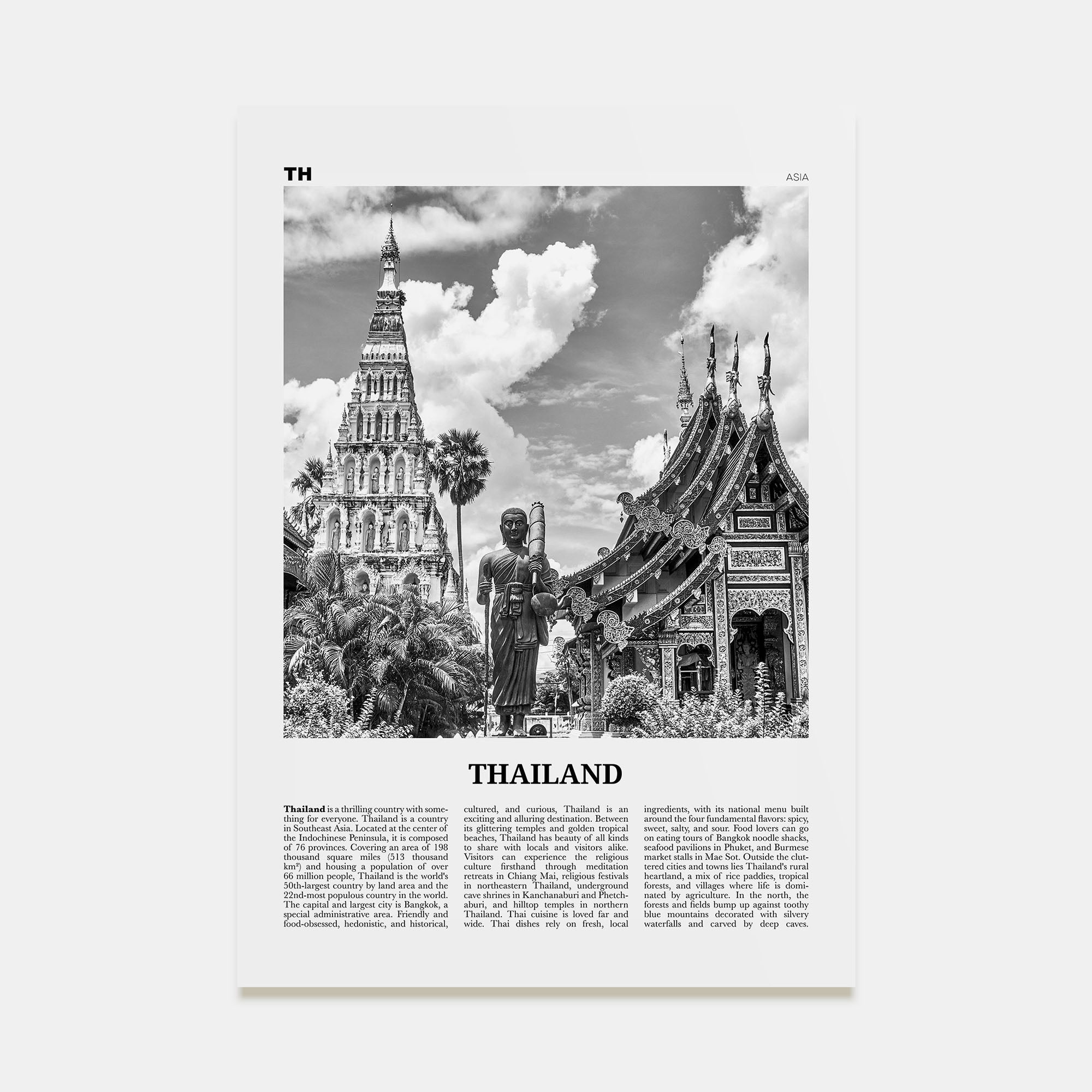 Thailand Travel B&W No 2 Poster