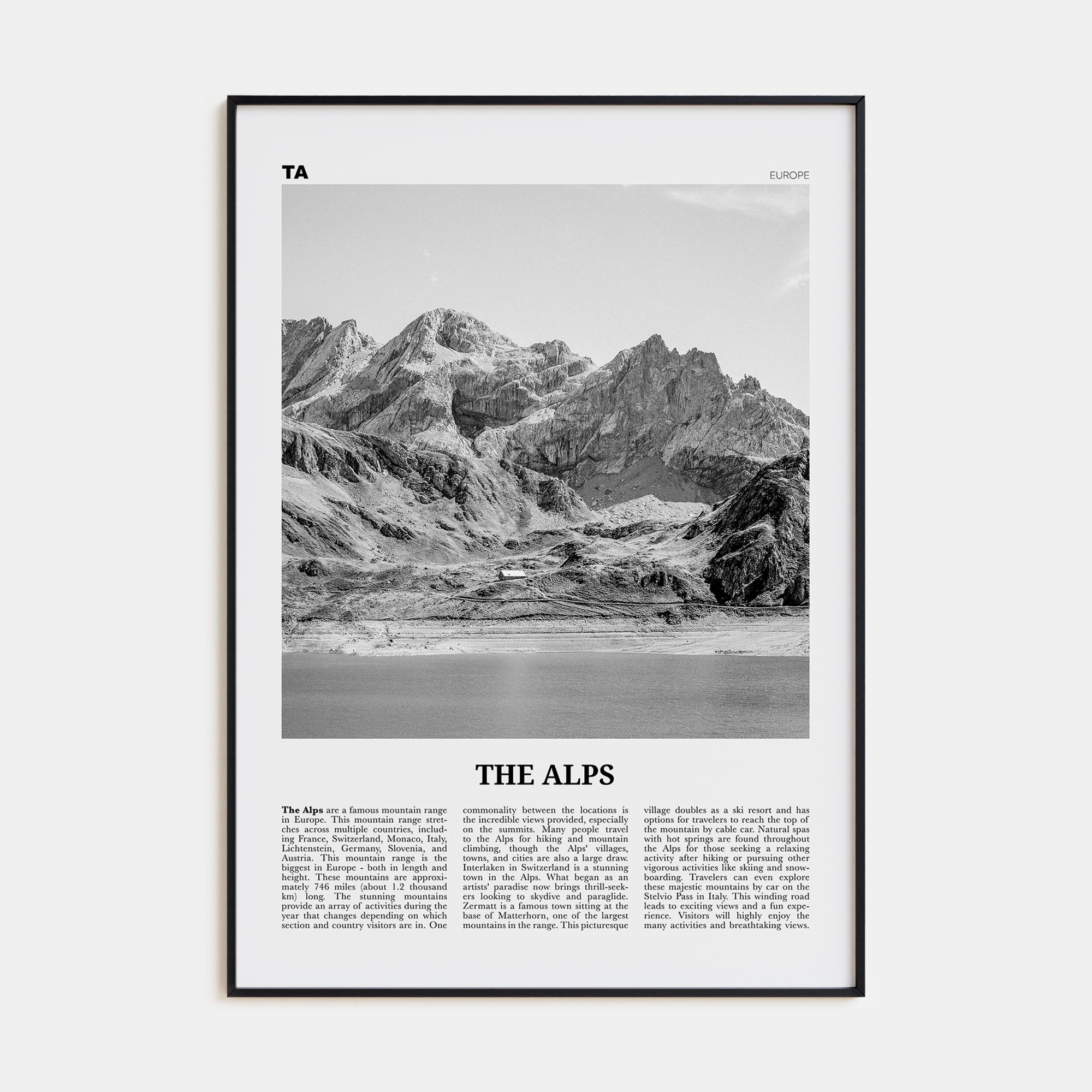 The Alps Travel B&W Poster