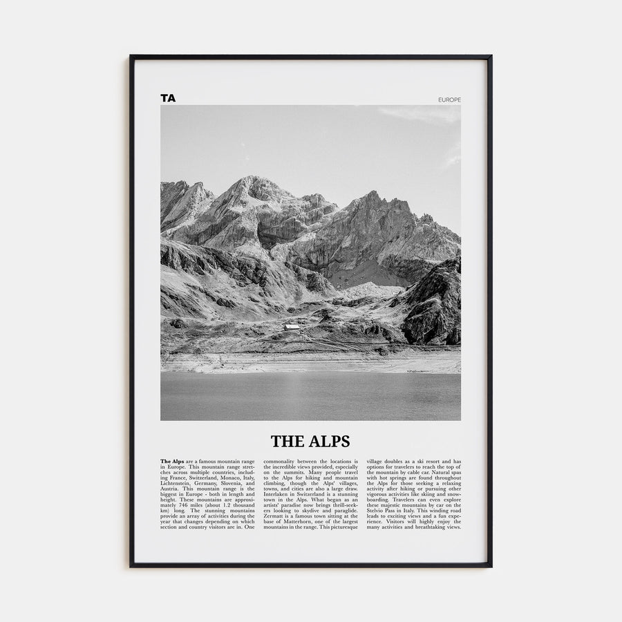 The Alps Travel B&W Poster