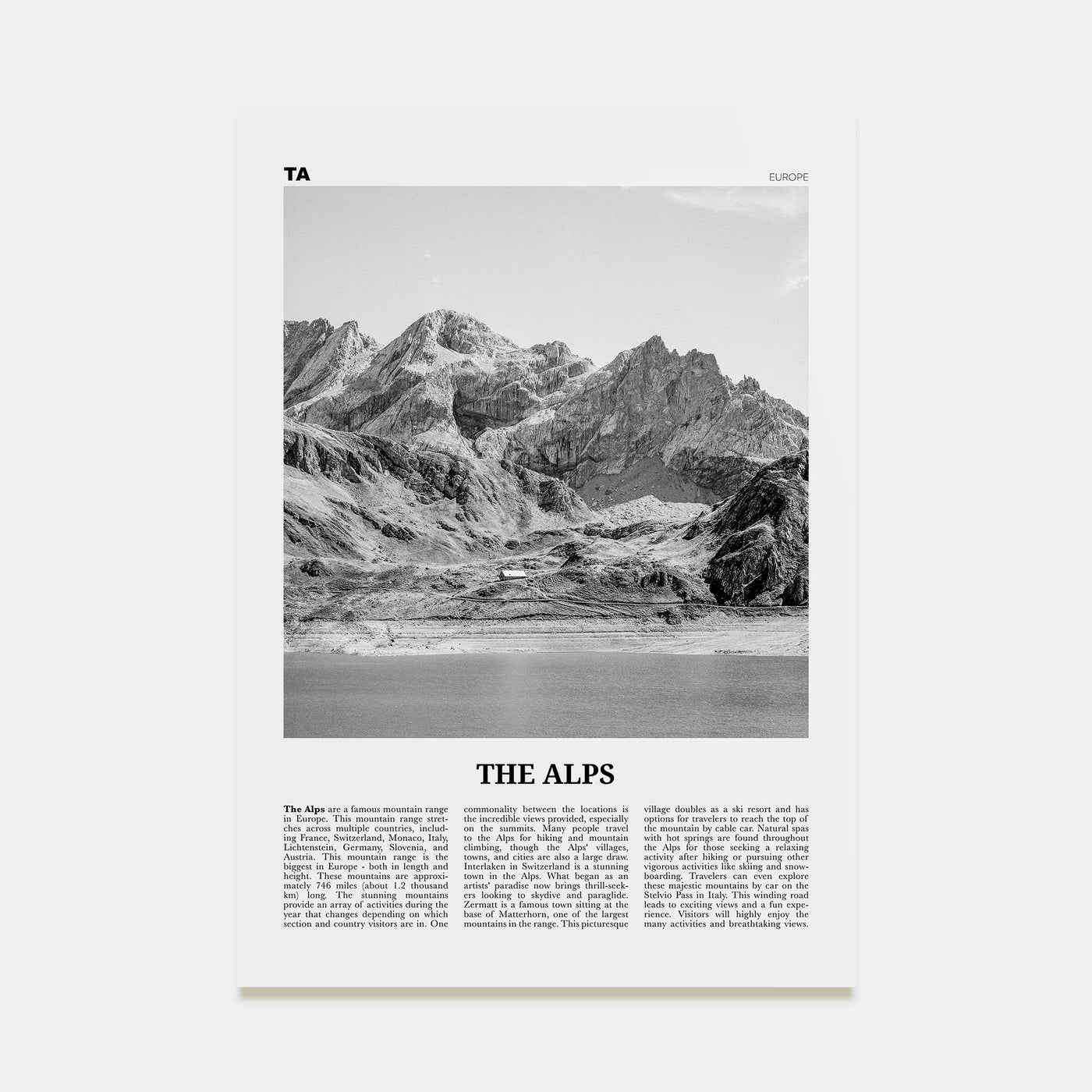 The Alps Travel B&W Poster