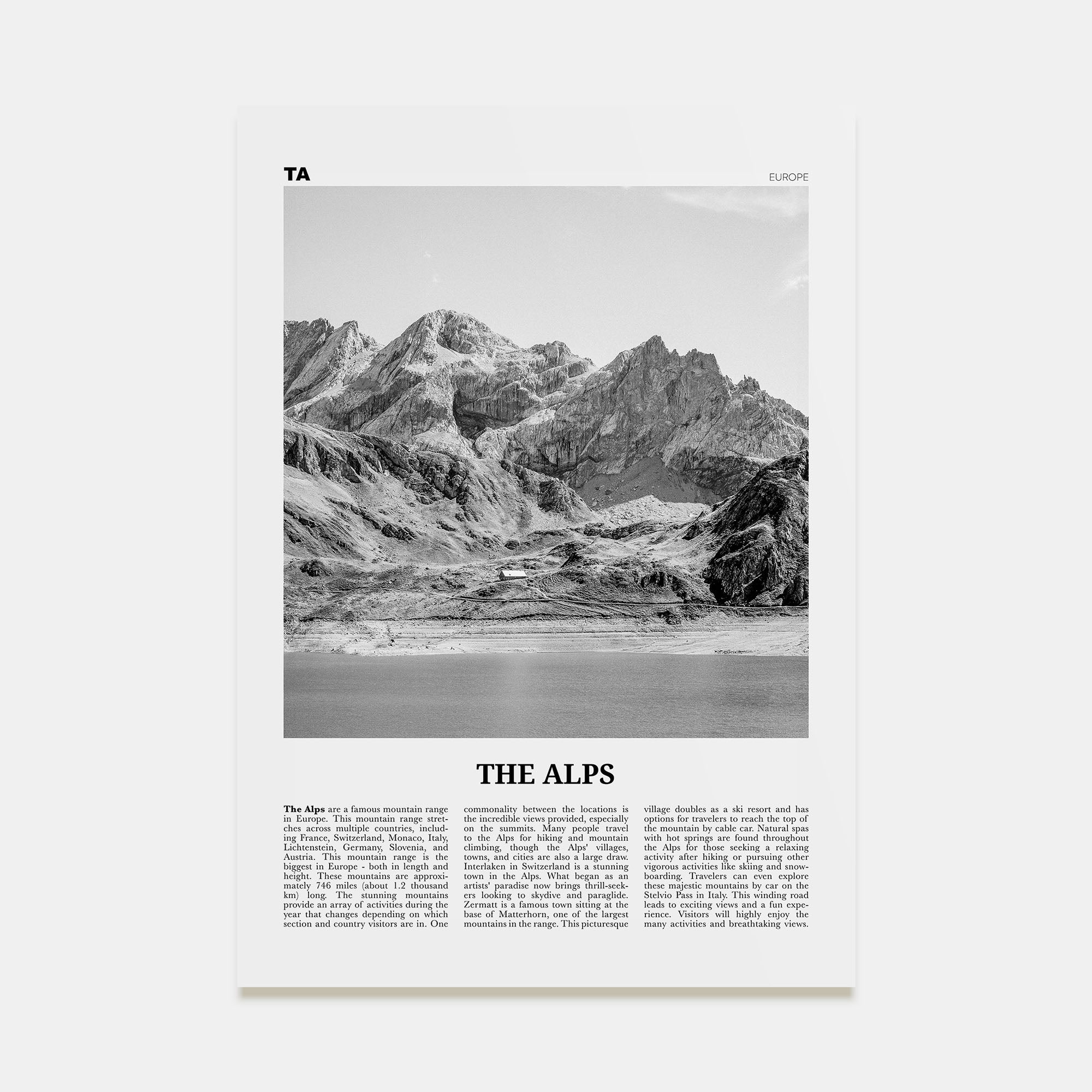 The Alps Travel B&W Poster