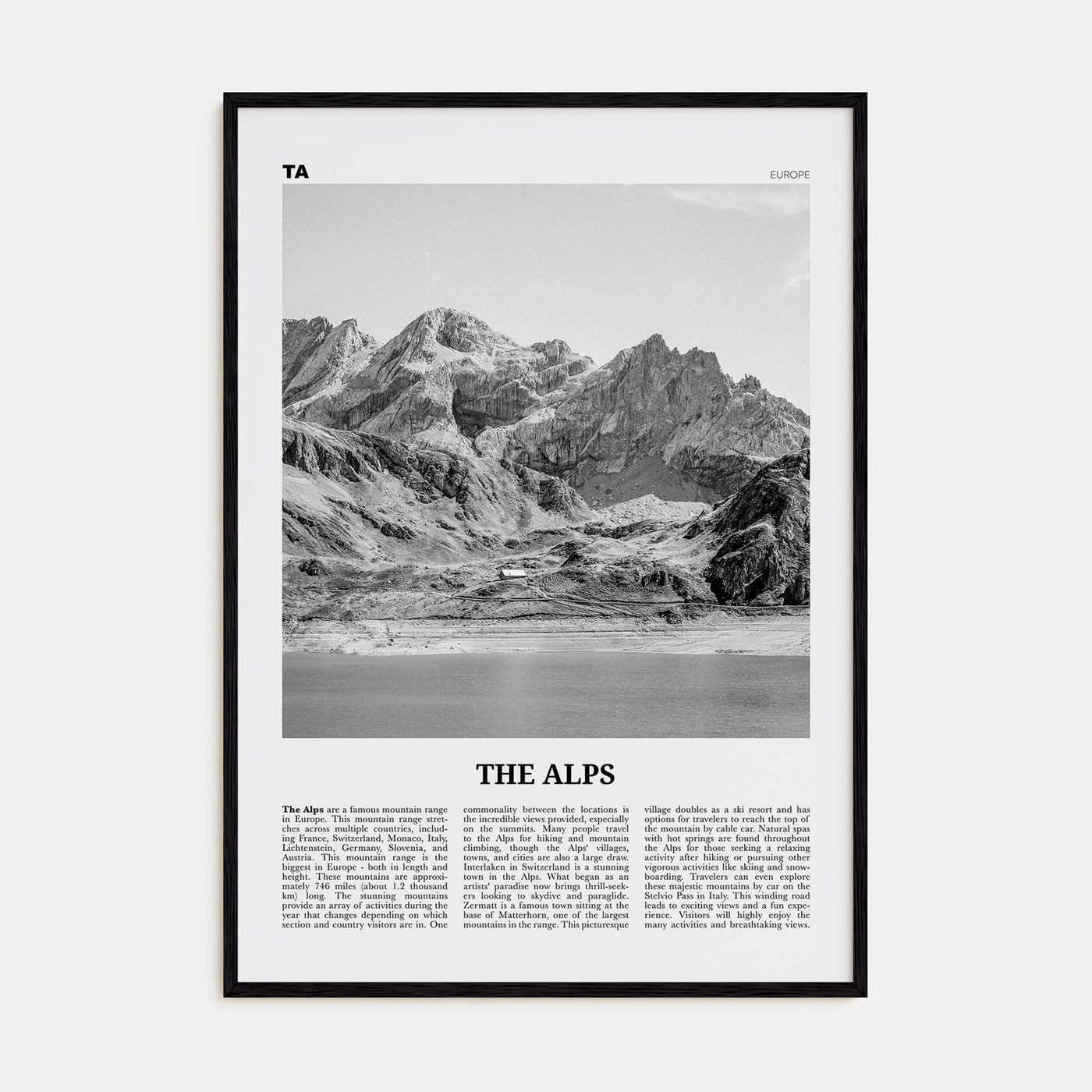 The Alps Travel B&W Poster