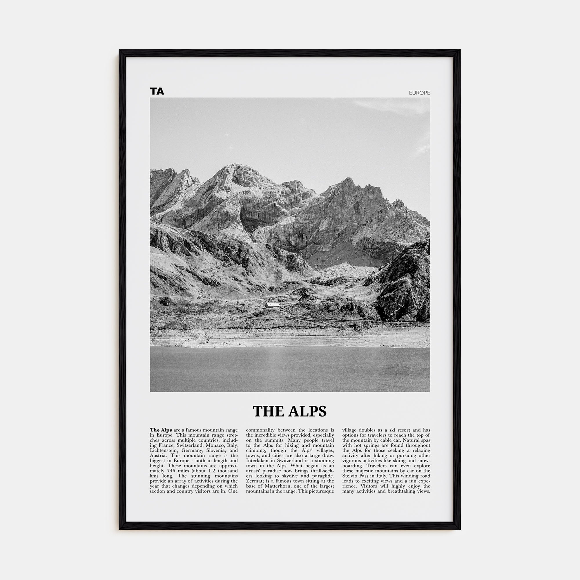 The Alps Travel B&W Poster